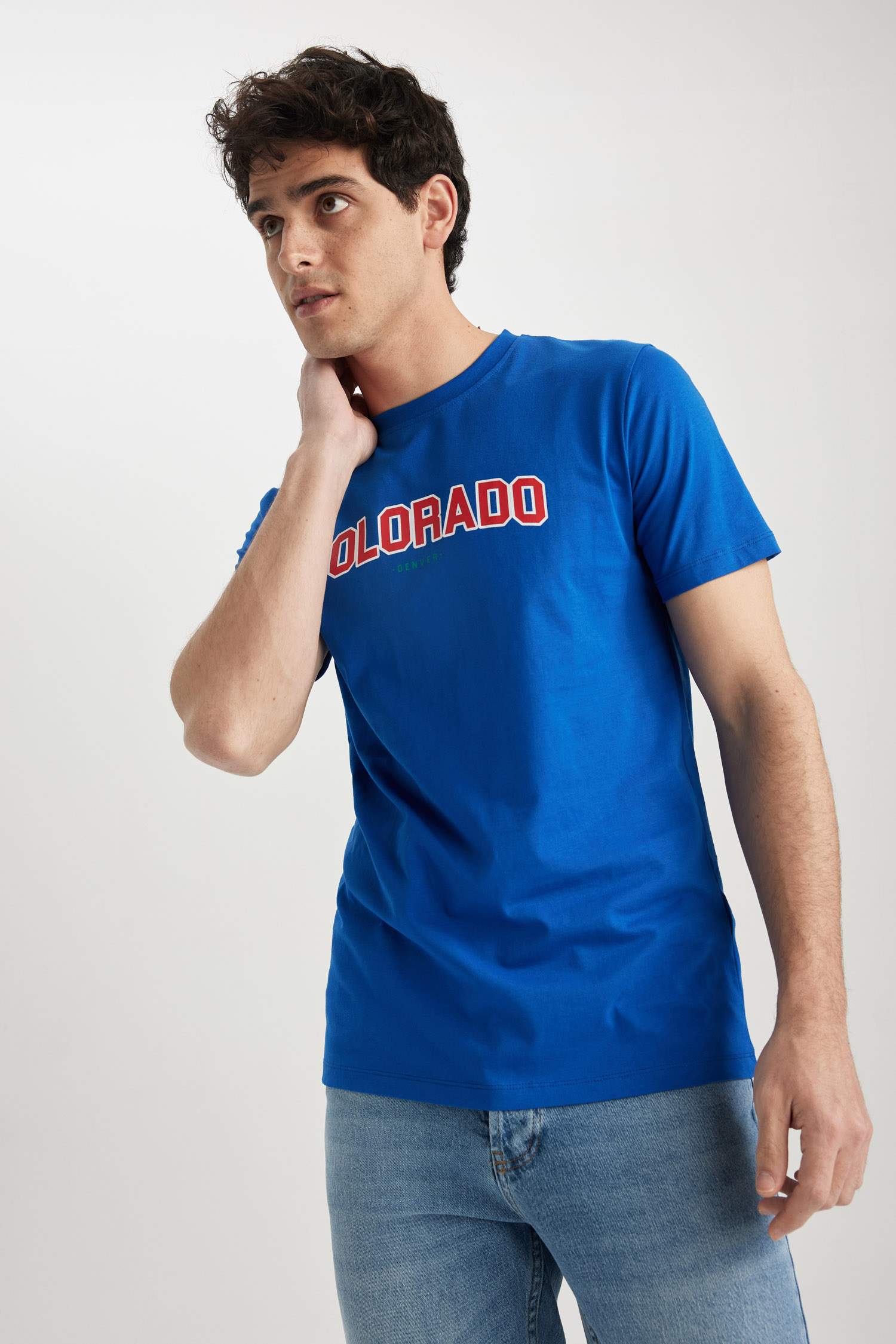 Blue MEN Slim Fit Crew Neck Printed TShirt 2793005 DeFacto