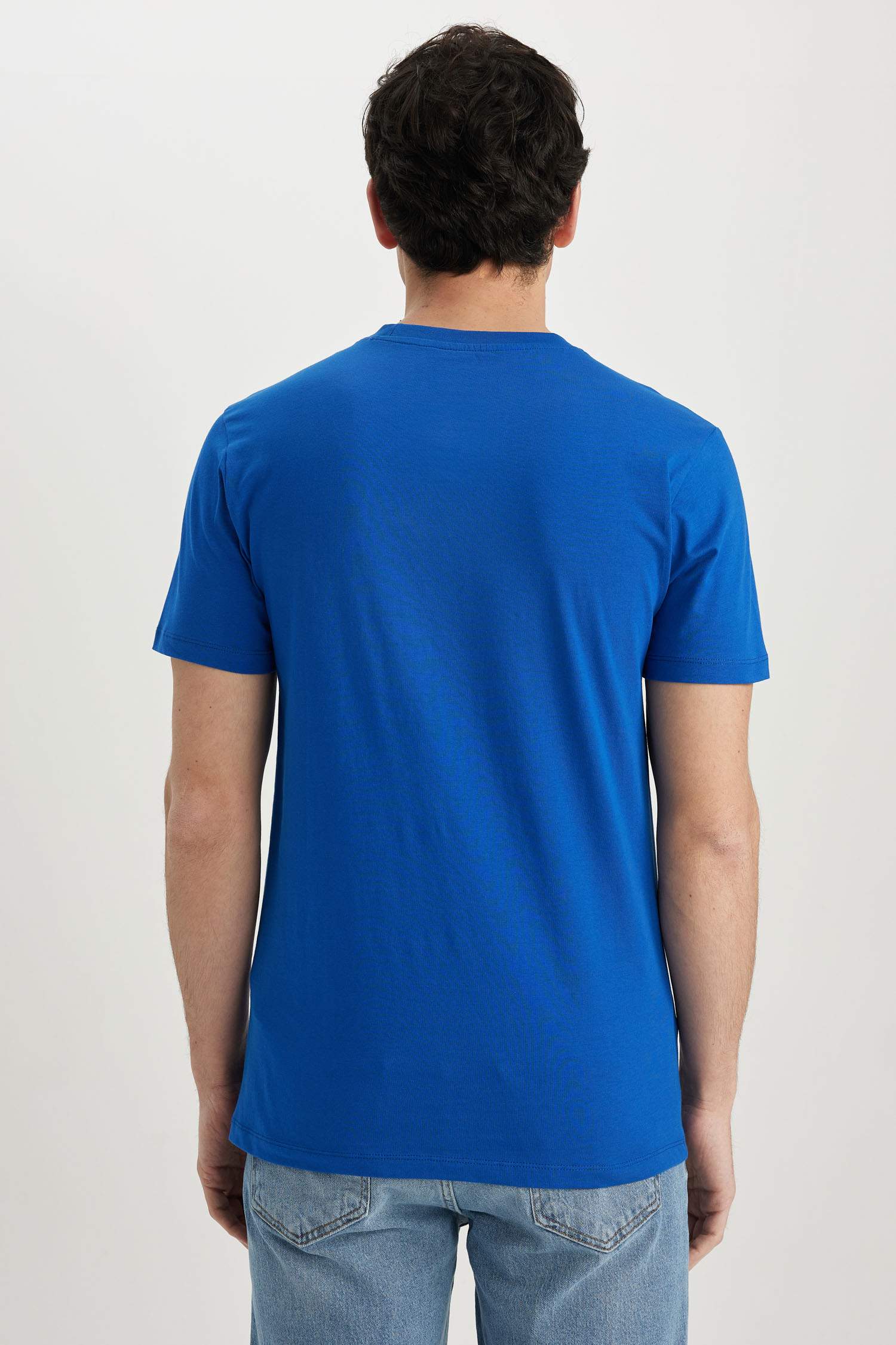 Blue MEN Slim Fit Crew Neck Printed TShirt 2793005 DeFacto