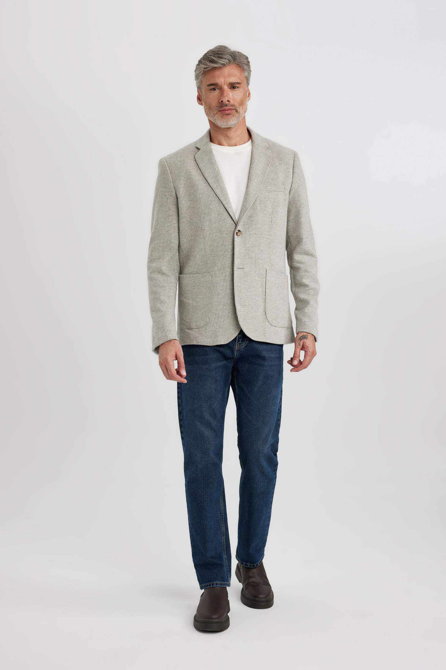 Slim Fit Dar Kesim Astarlı Çizgili Blazer Ceket