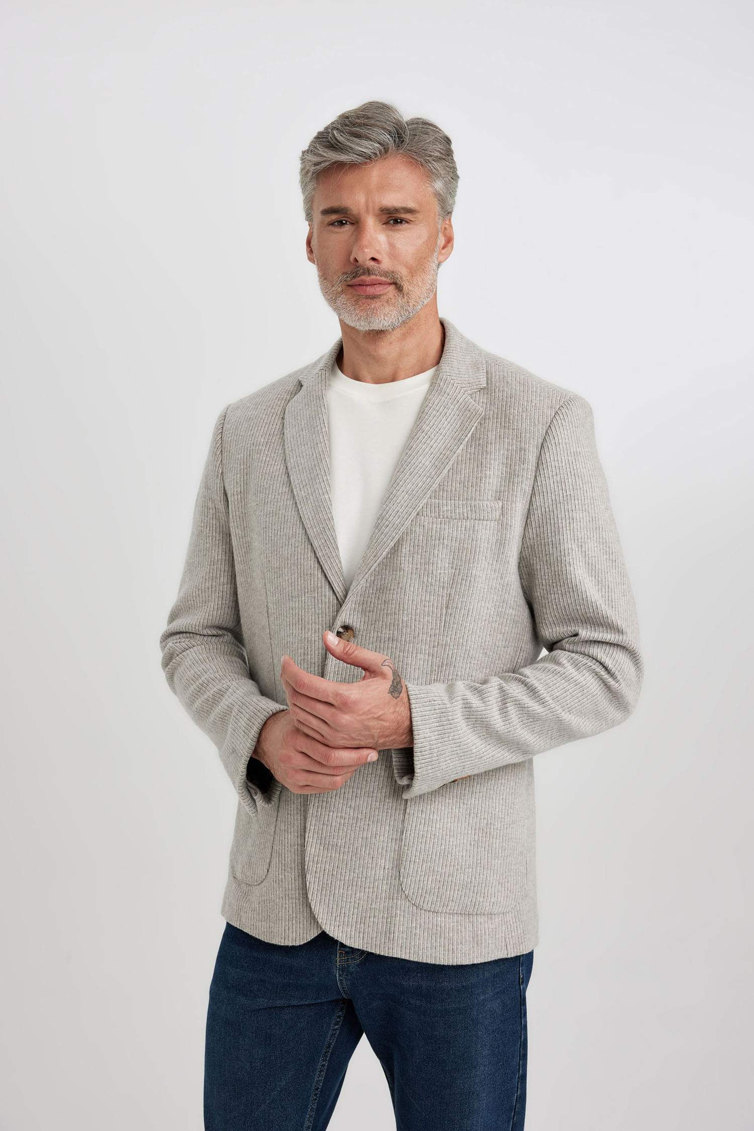 Slim Fit Dar Kesim Astarlı Çizgili Blazer Ceket