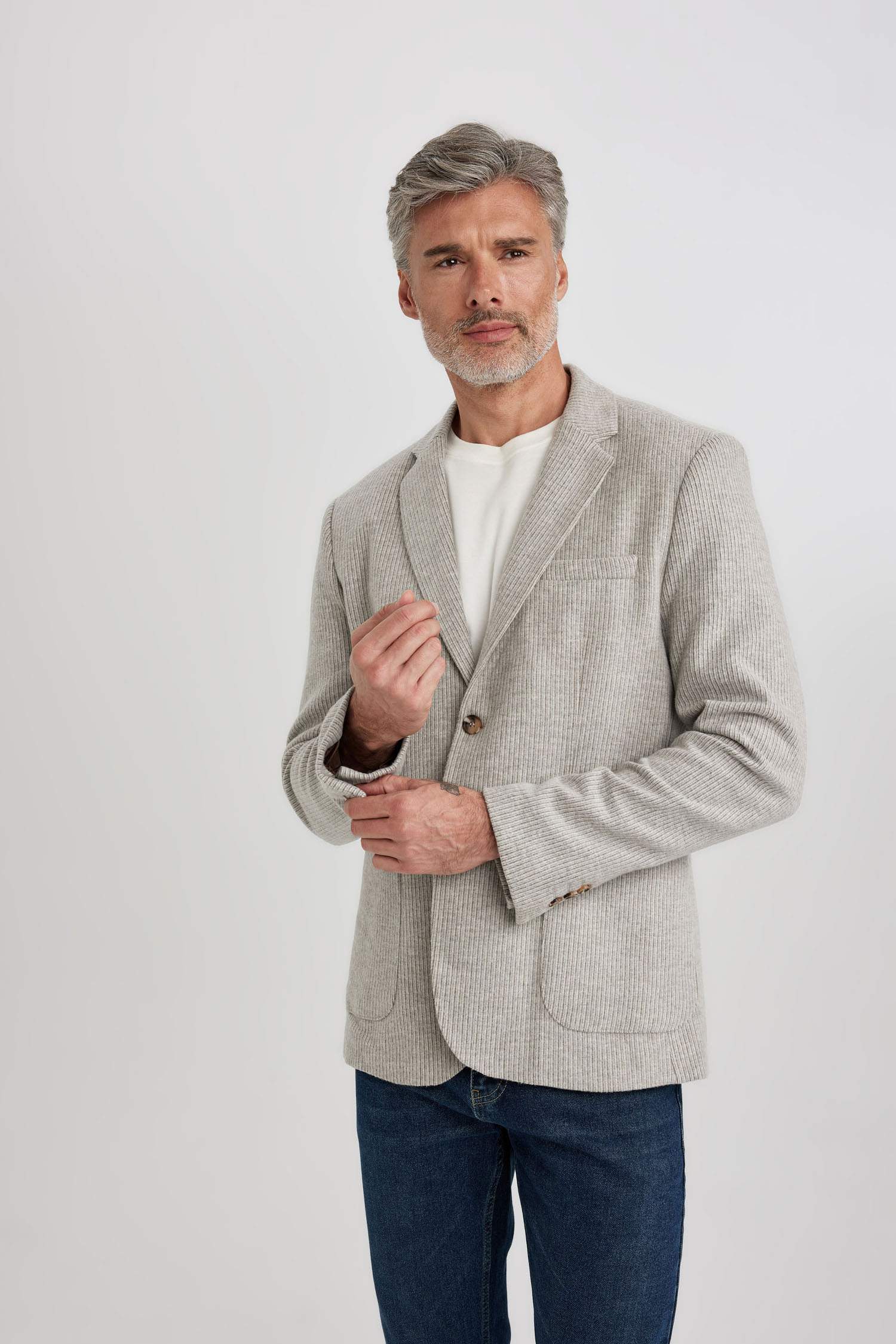 Slim Fit Dar Kesim Astarlı Çizgili Blazer Ceket