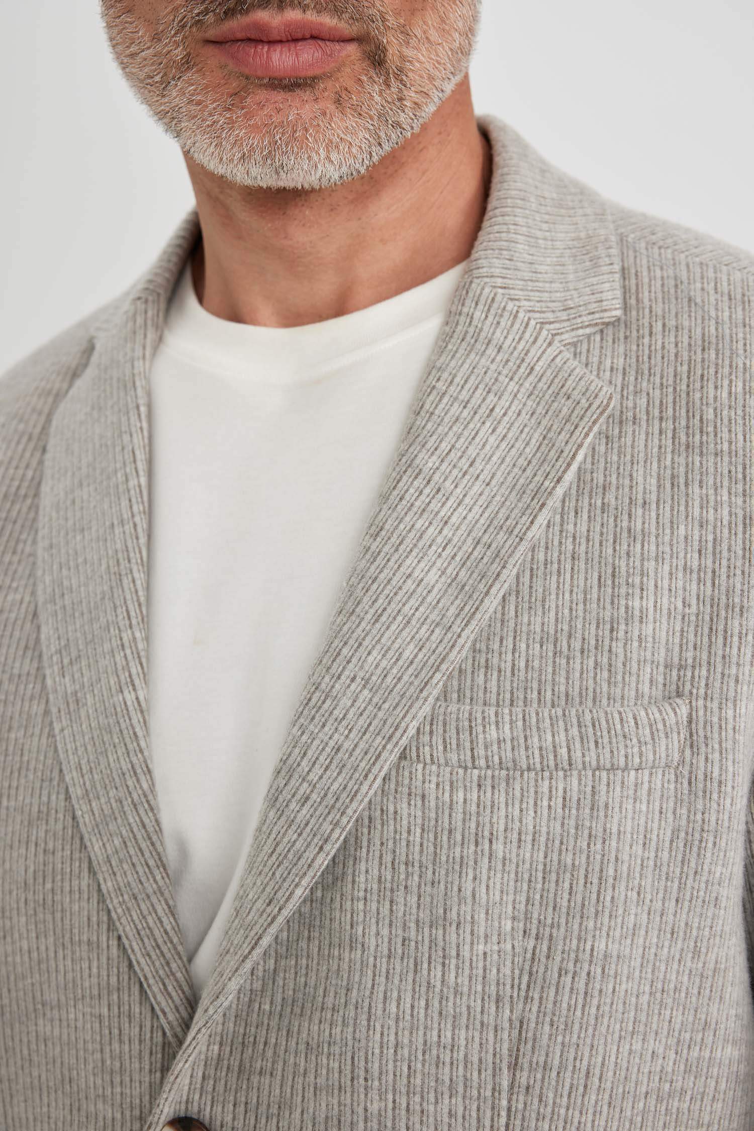 Slim Fit Dar Kesim Astarlı Çizgili Blazer Ceket