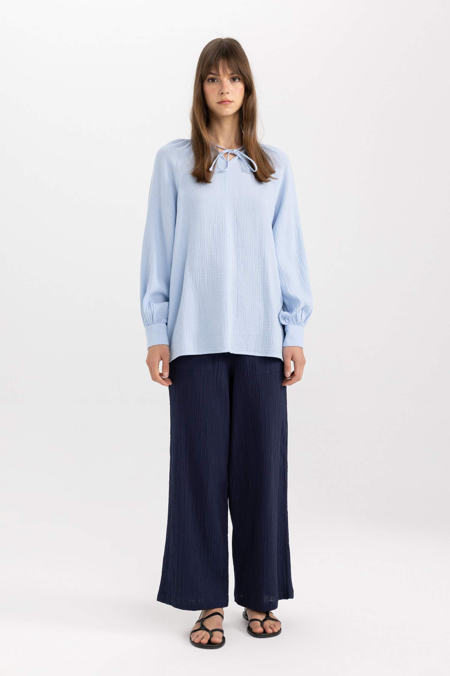 سروال موسلين واسع برجل واسع