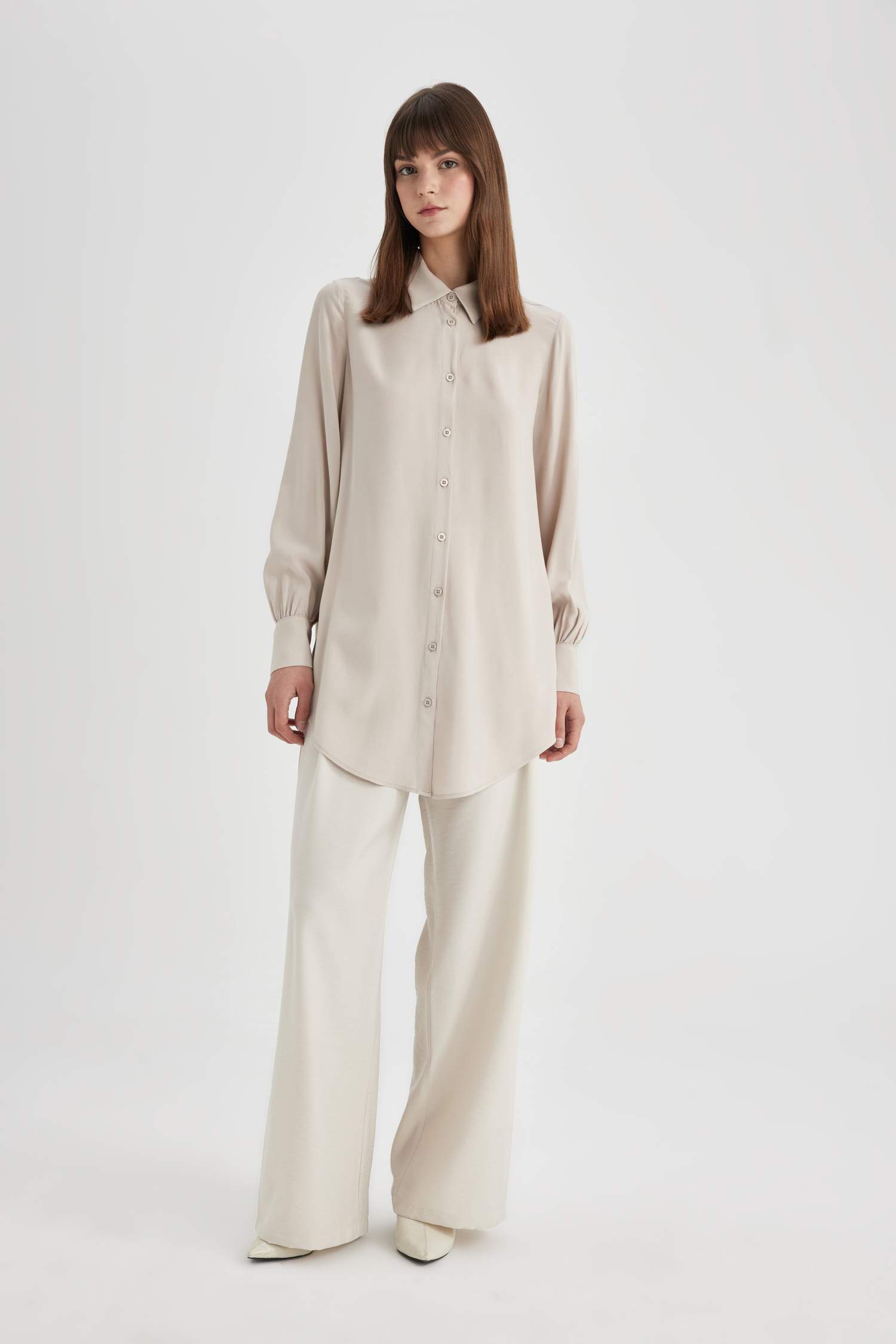 Regular Fit  Basic Düz Uzun Kollu Gömlek Tunik