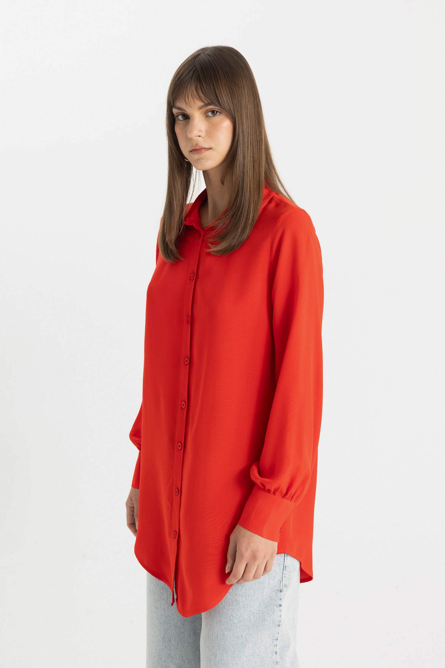 قميص طويل قصة عادية ردن طويل