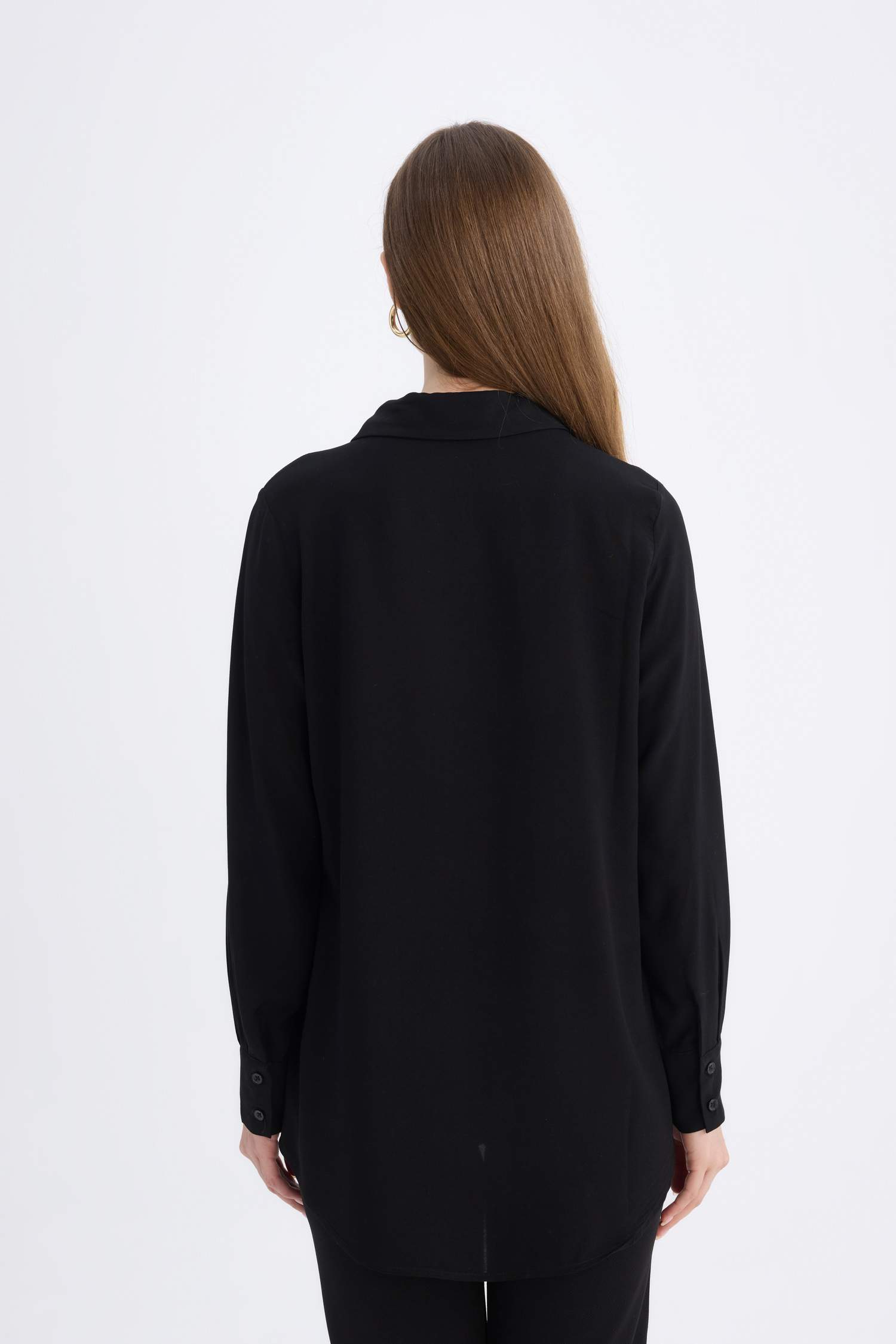 Regular Fit Basic Düz Uzun Kollu Tesettür Gömlek Tunik