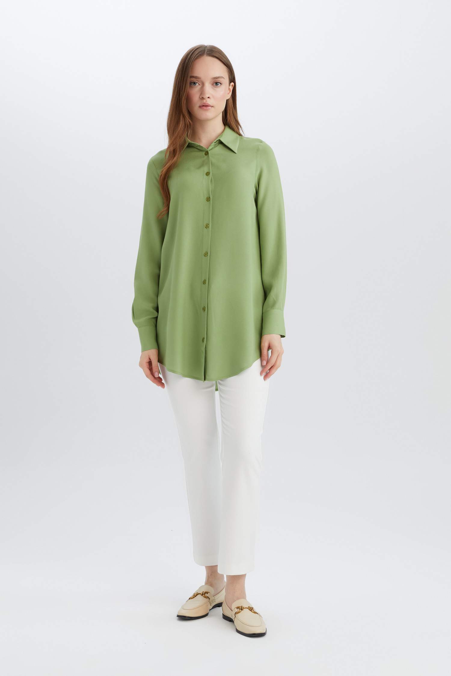 Regular Fit Basic Düz Uzun Kollu Tesettür Gömlek Tunik