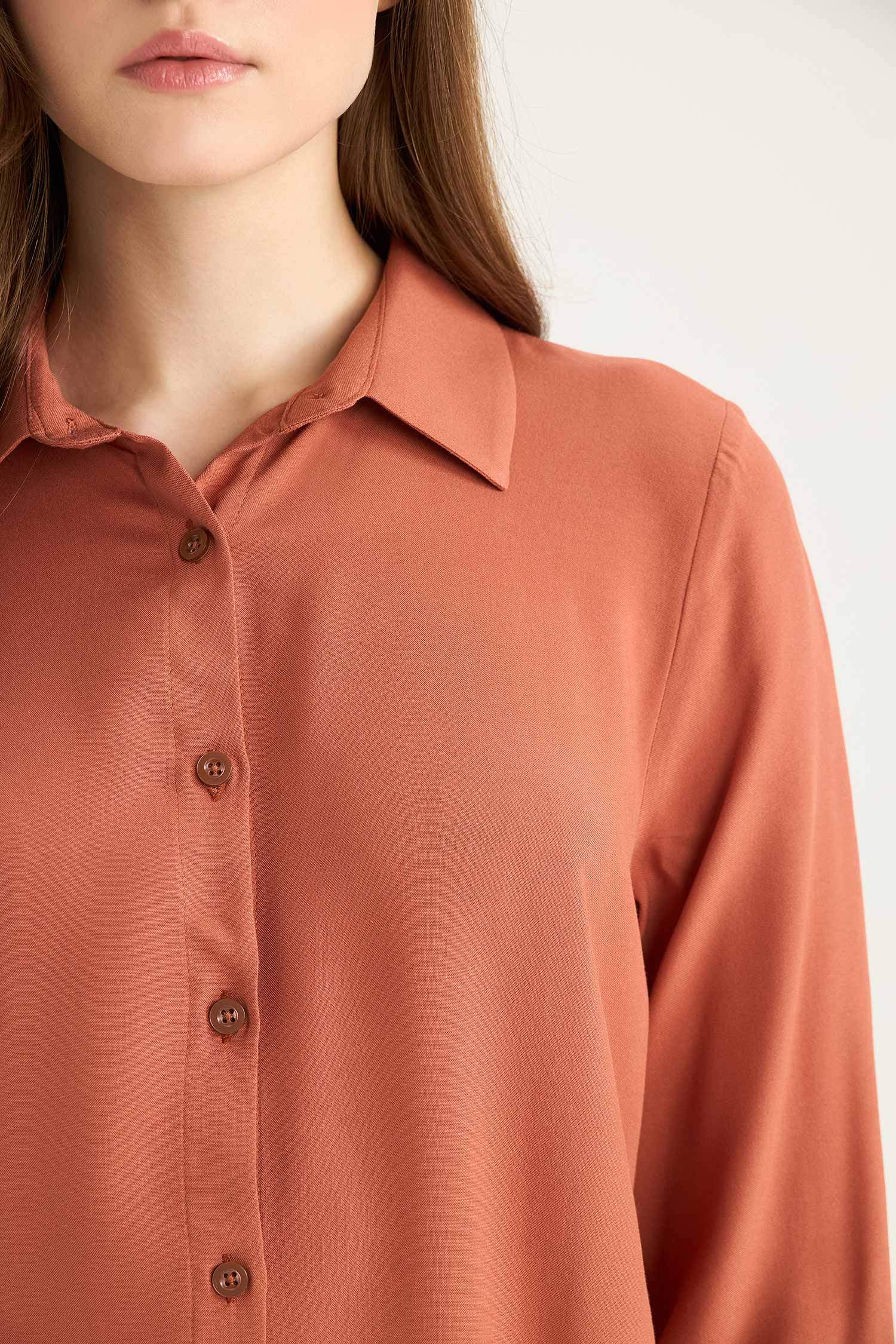 Regular Fit Basic Düz Uzun Kollu Tesettür Gömlek Tunik