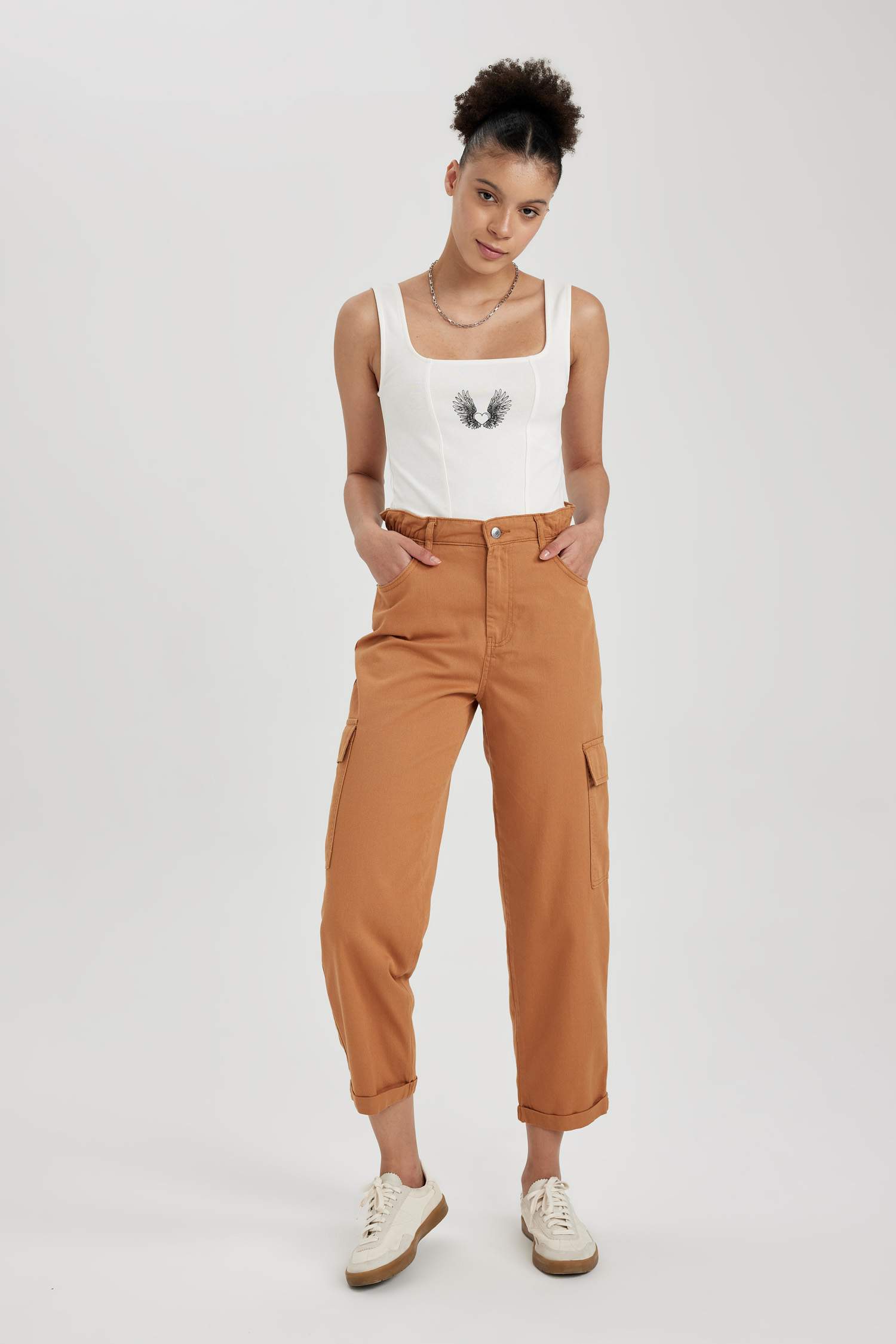 Paperbag Cargo Gabardine  Cotton Trousers