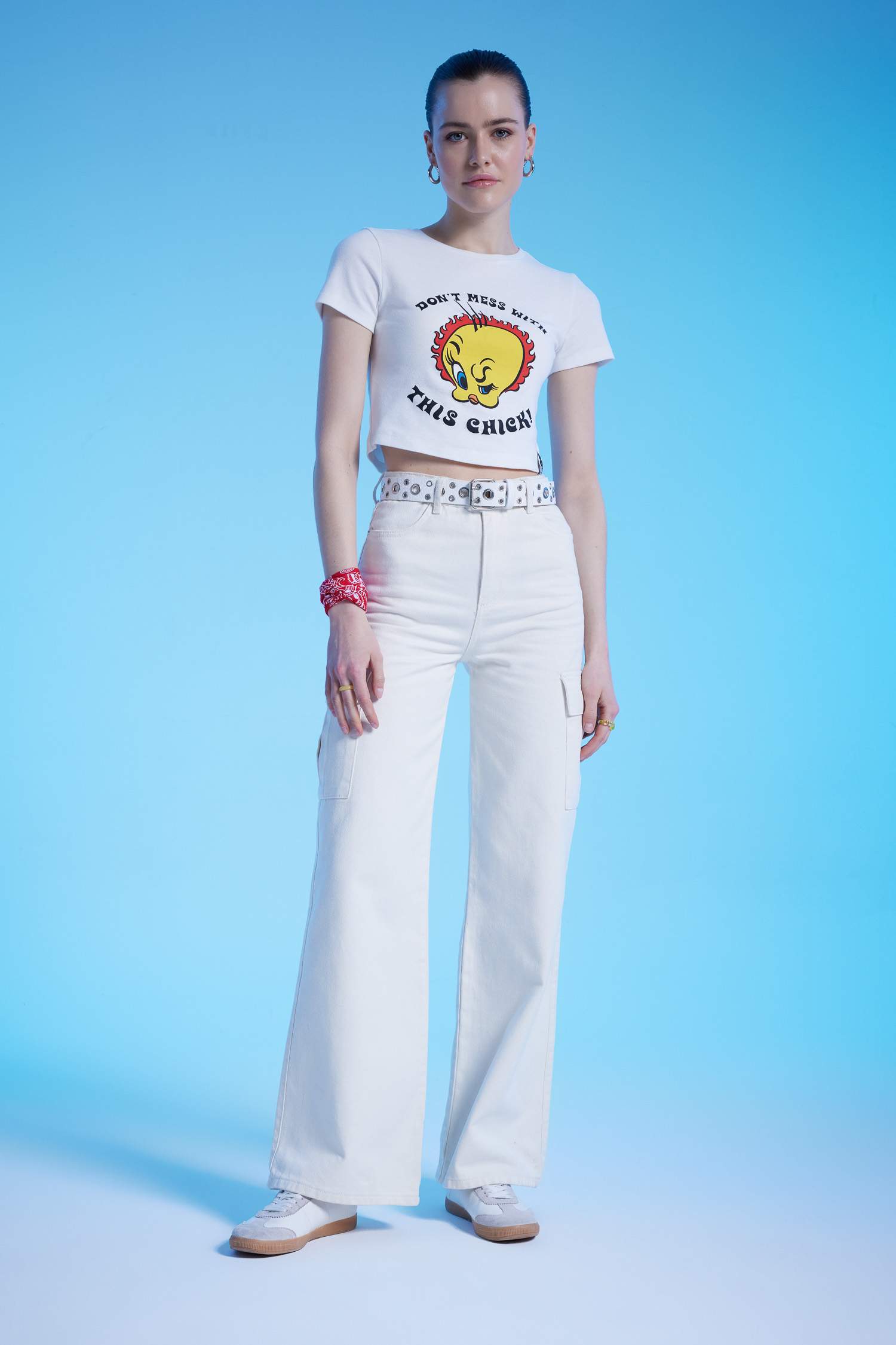 Брюки из габардина широкие