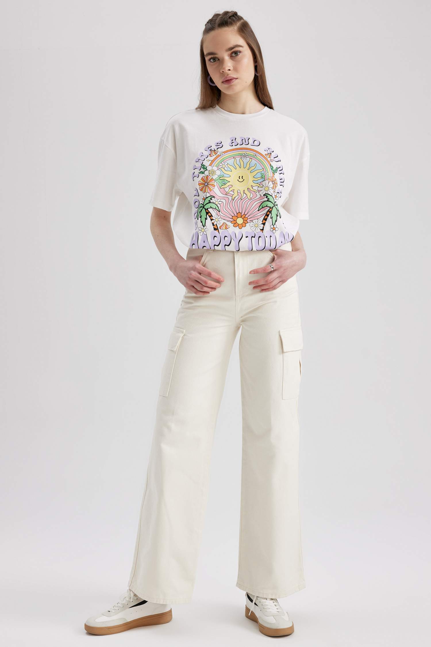 Брюки из габардина широкие