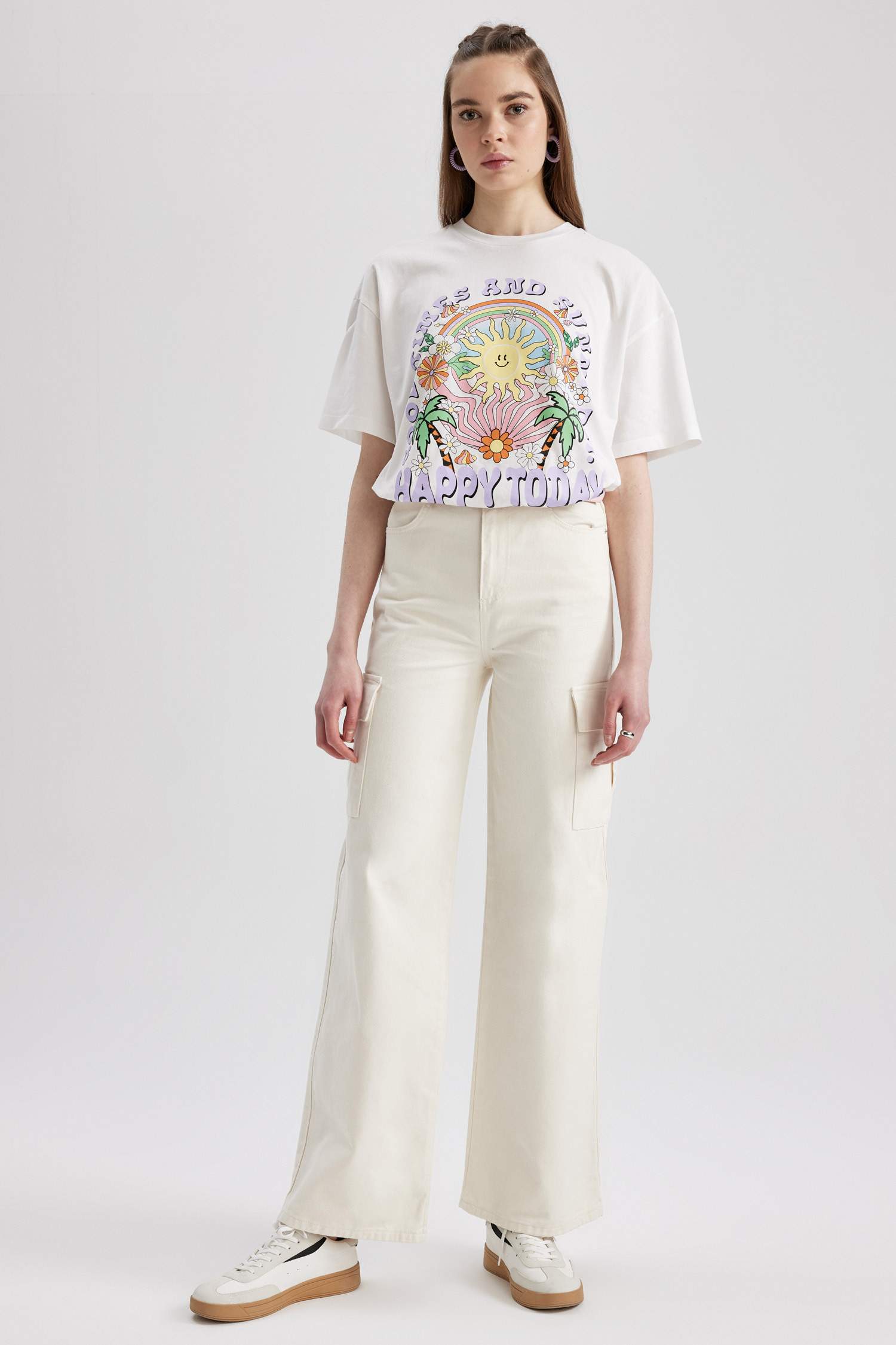 Брюки из габардина широкие