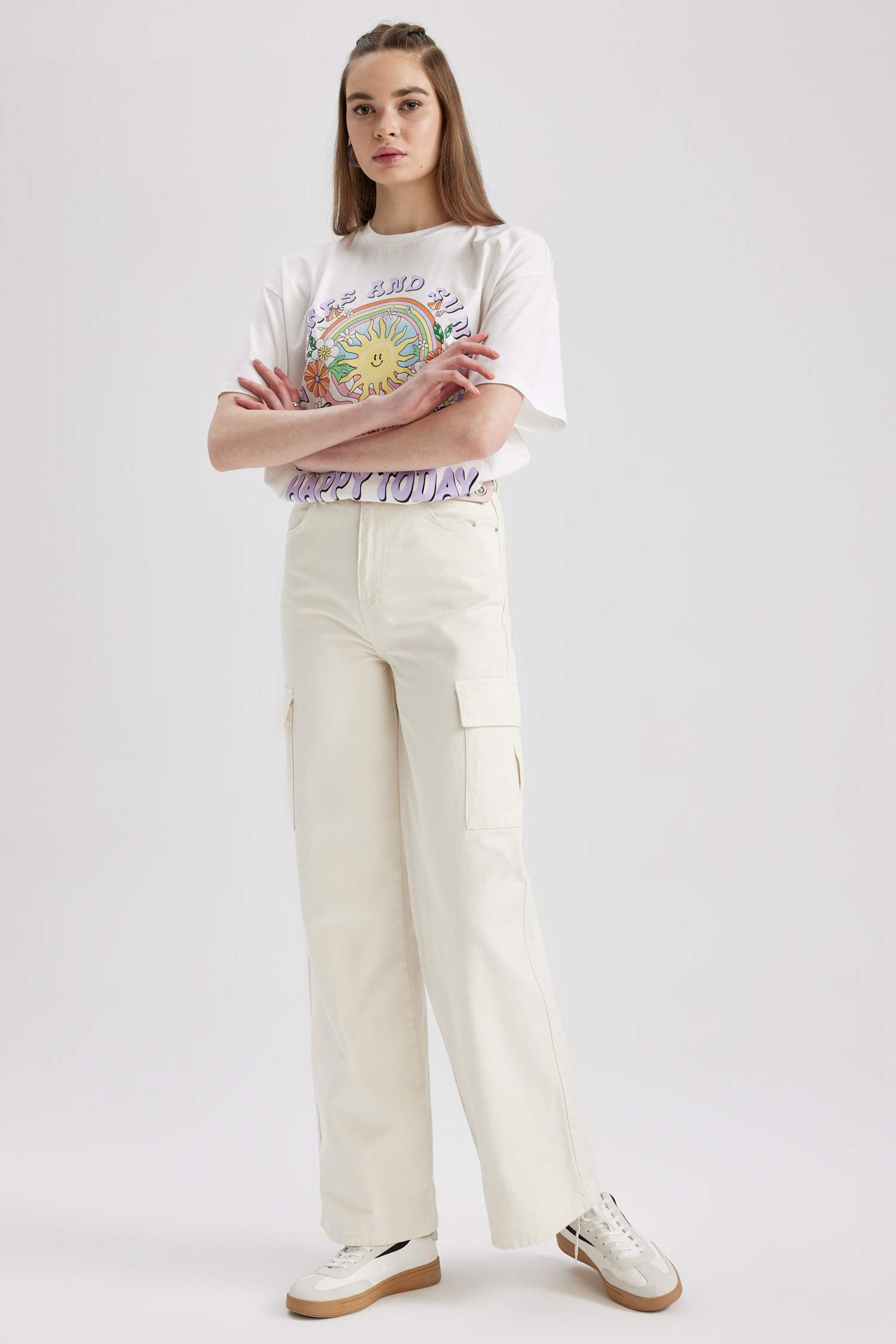 Брюки из габардина широкие