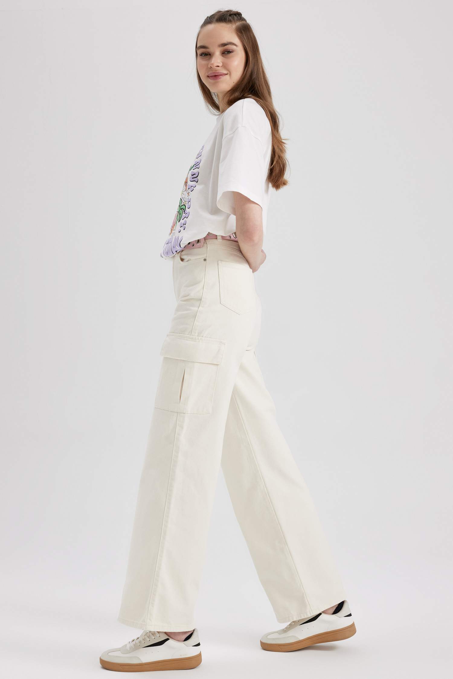 Брюки из габардина широкие