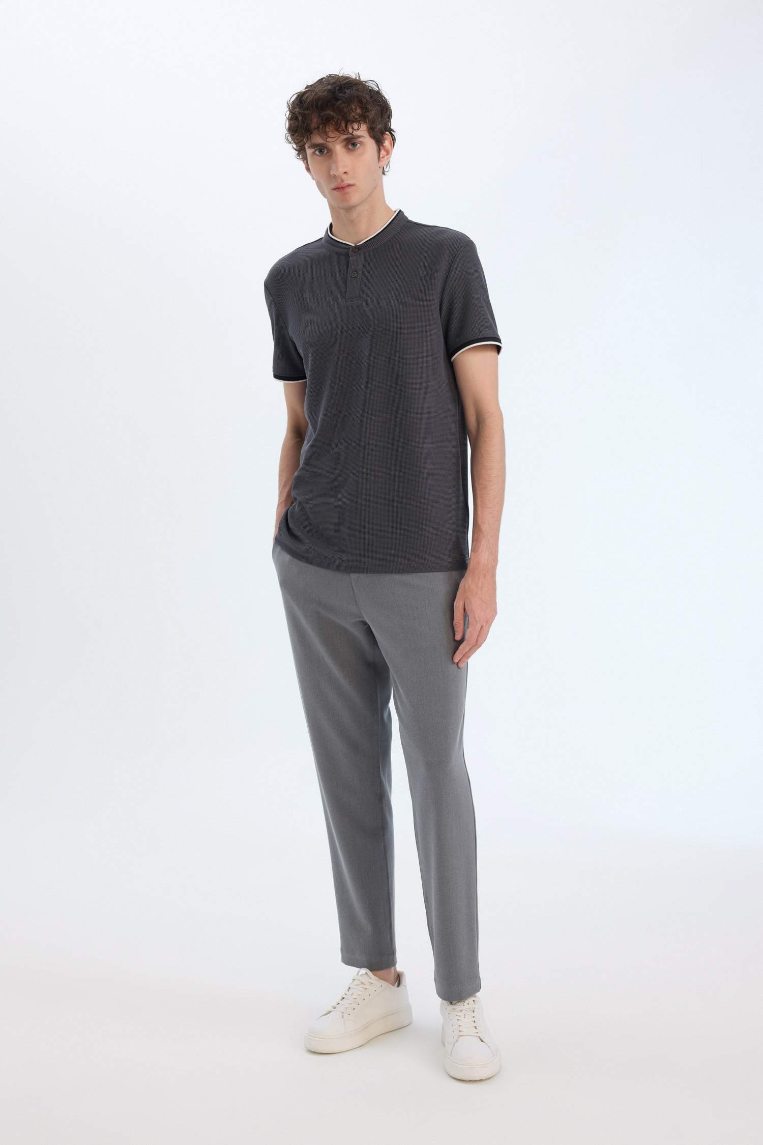 Modern Fit Standing Collar Short Sleeve Polo T-Shirt