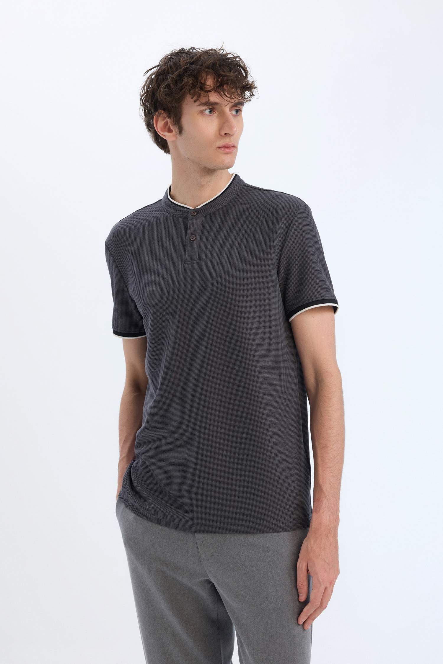 Modern Fit Standing Collar Short Sleeve Polo T-Shirt