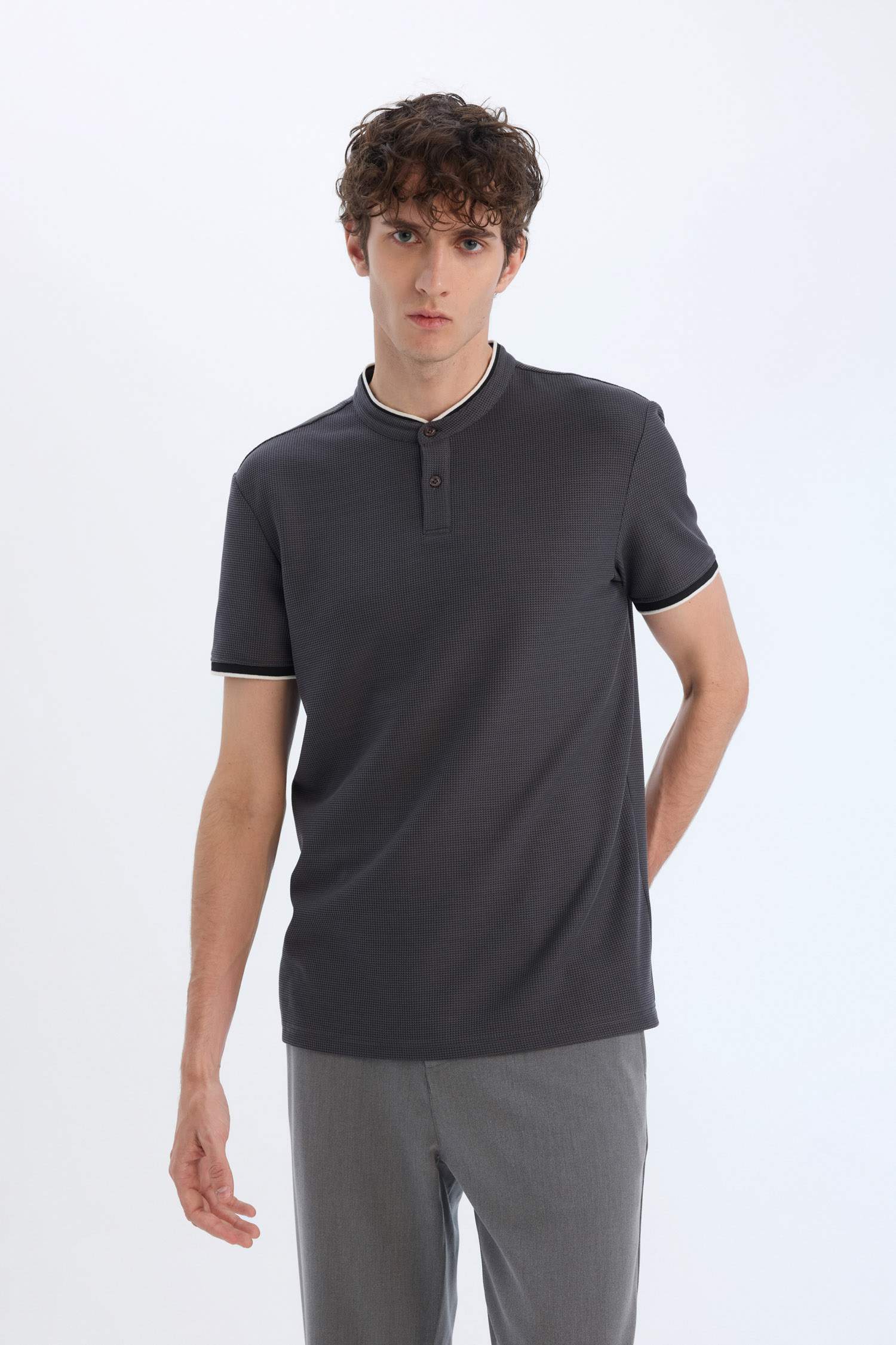 Modern Fit Standing Collar Short Sleeve Polo T-Shirt