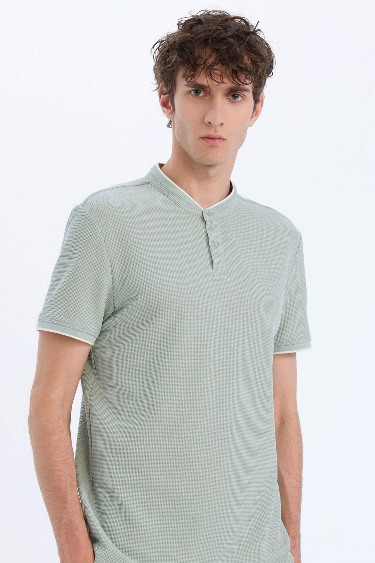 Modern Fit Standing Collar Short Sleeve Polo T-Shirt