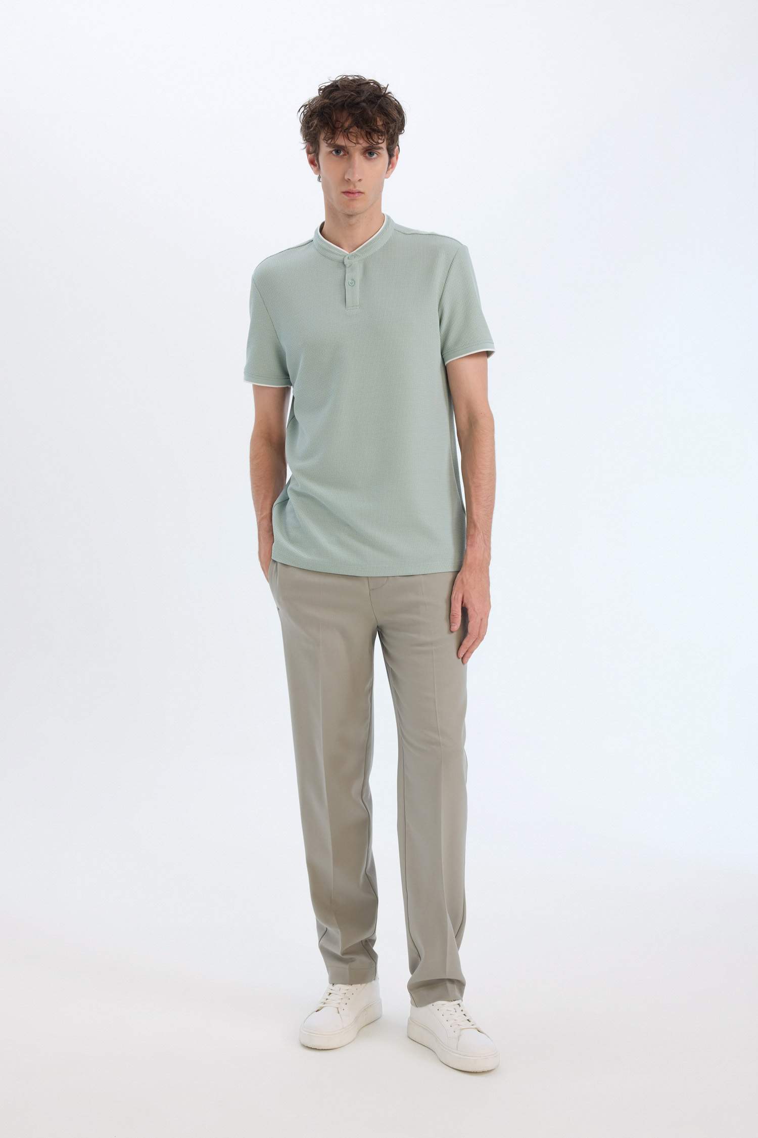 Modern Fit Standing Collar Short Sleeve Polo T-Shirt