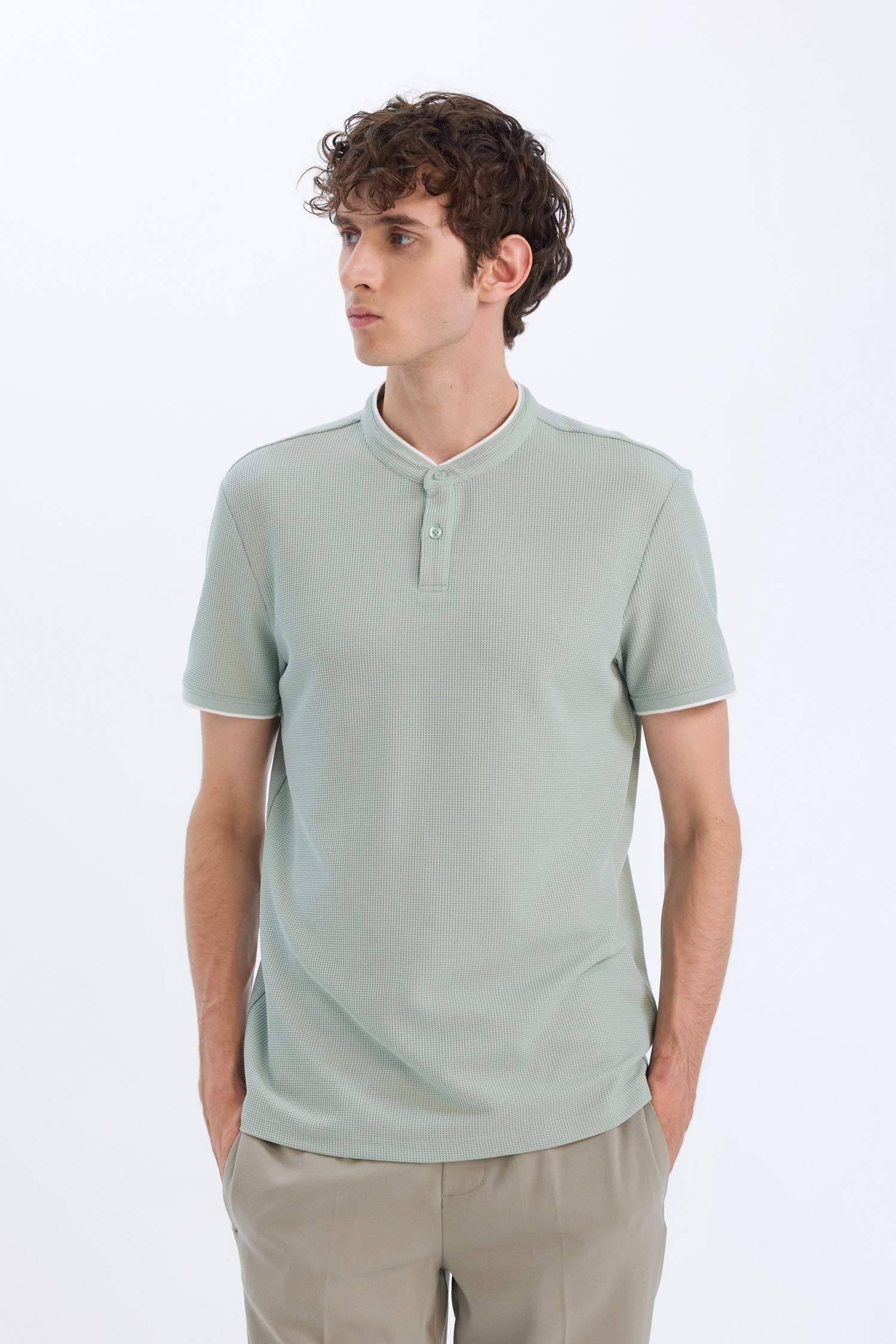Modern Fit Standing Collar Short Sleeve Polo T-Shirt
