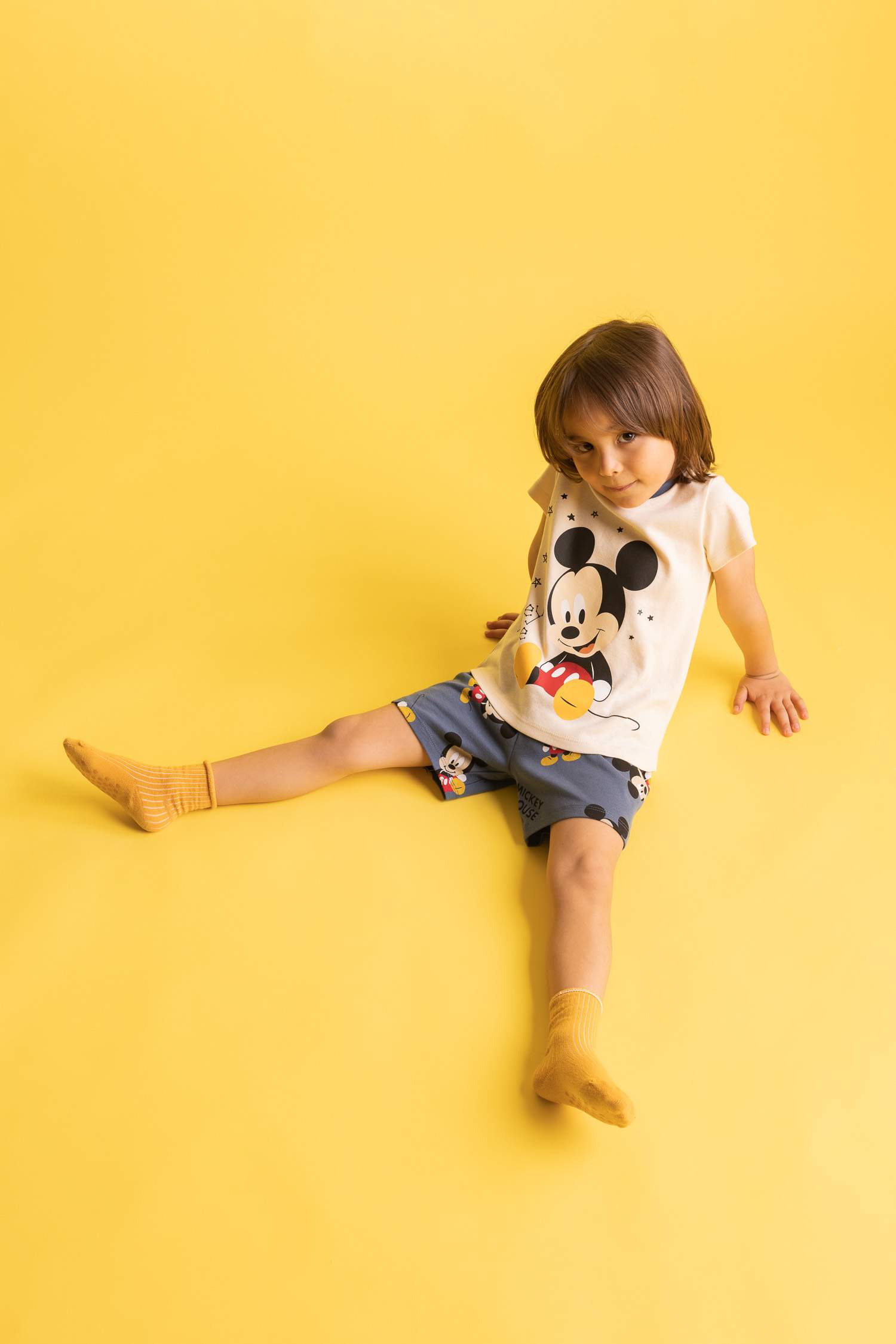 Baby Boy Disney Mickey & Minnie Crew Neck Ribbed 2 Piece Pajama Set