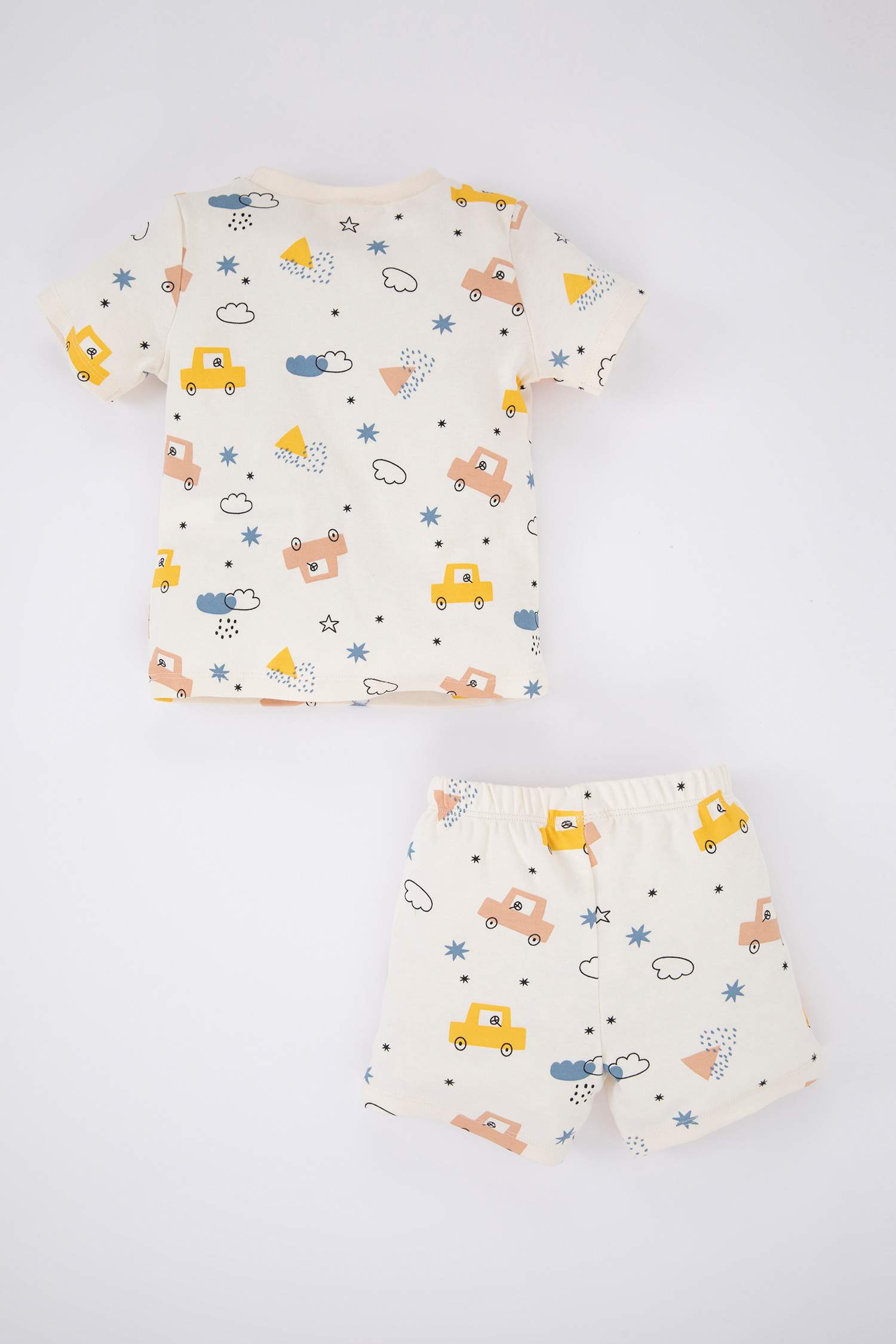 Erkek Bebek Pijama Takımı Desenli Ribana Organik Pamuk Kısa Kollu Üst Şort