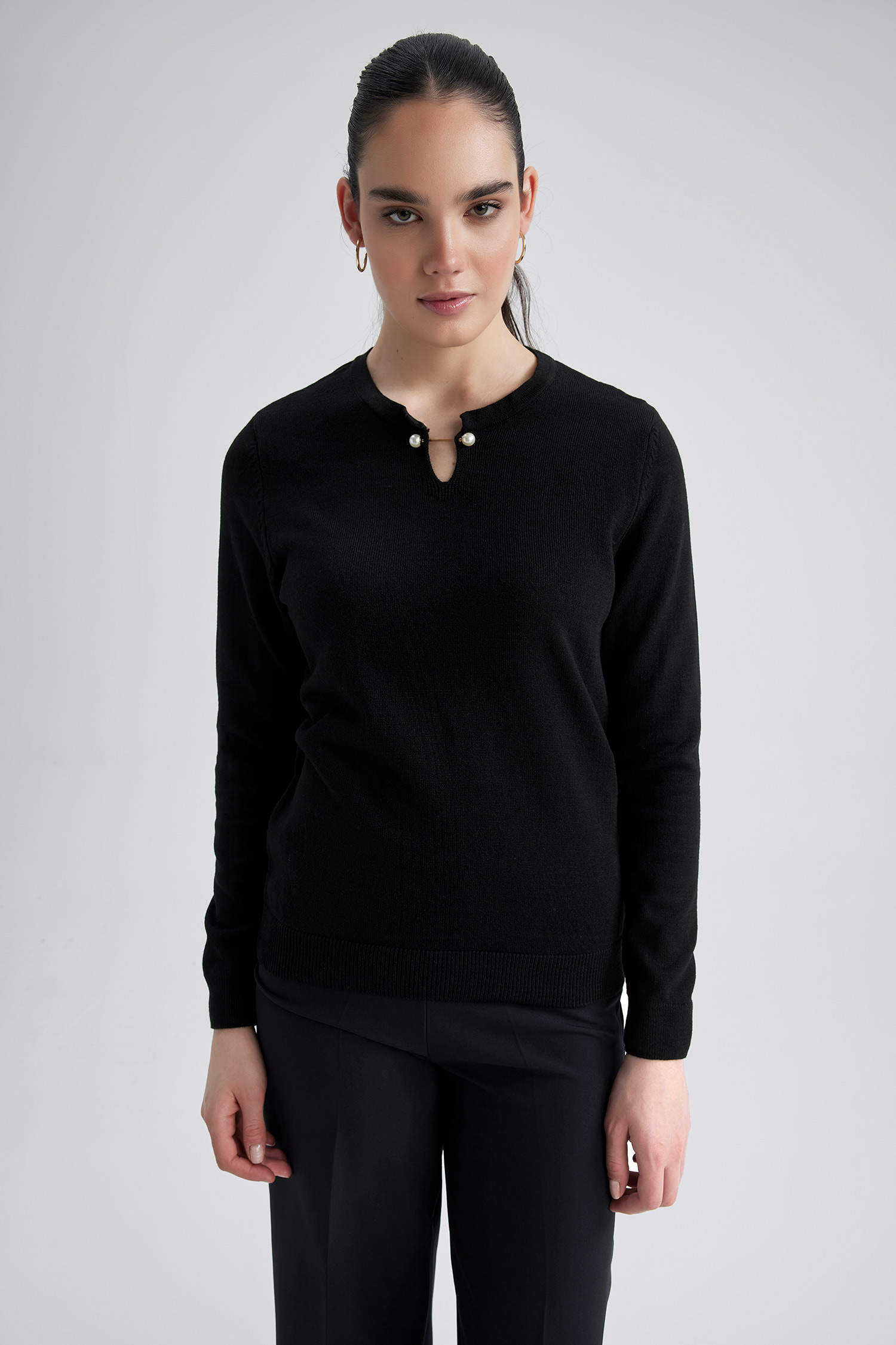 Pull noir col rond coupe standard femme Only