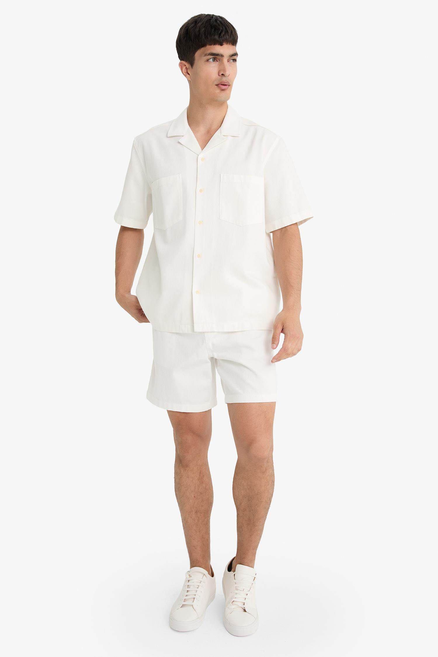 Cotton Relax Fit White Denim Bermuda Shorts