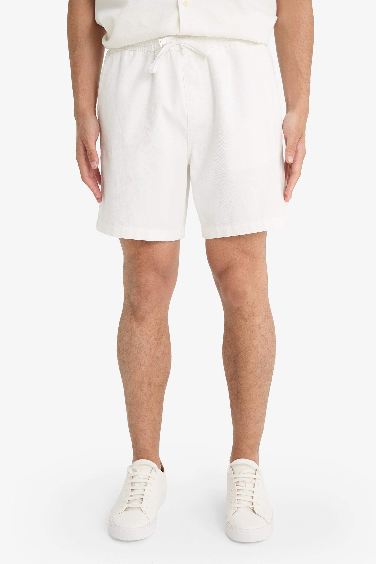 Cotton Relax Fit White Denim Bermuda Shorts
