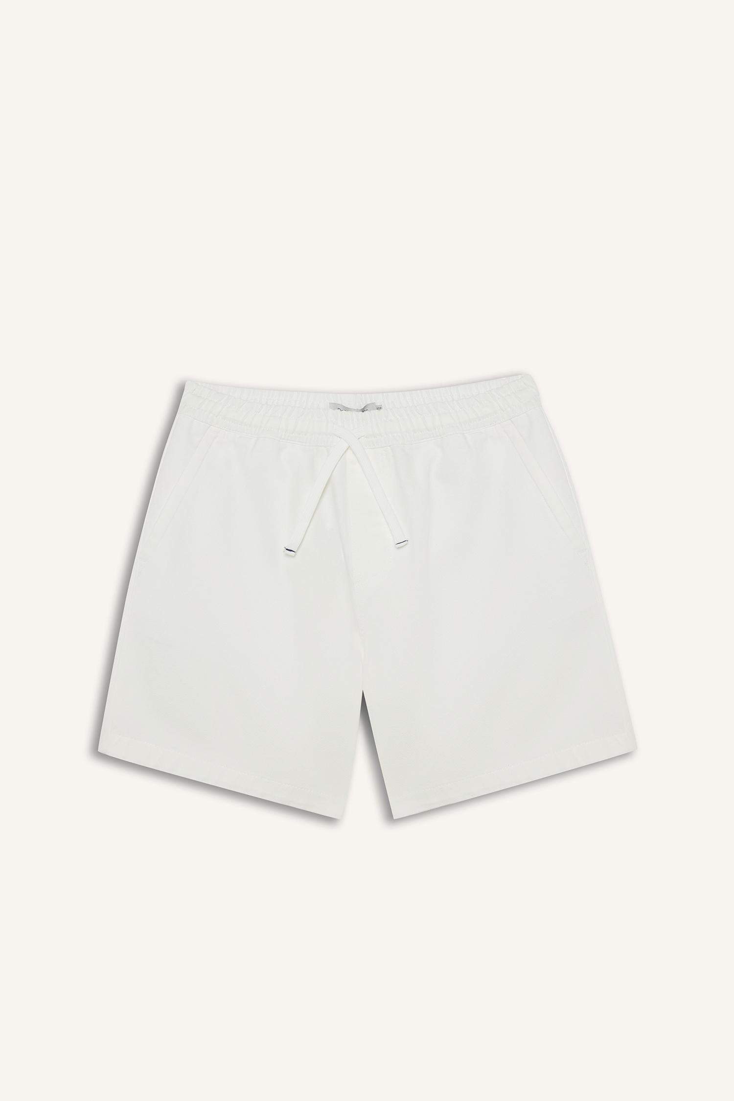 Cotton Relax Fit White Denim Bermuda Shorts
