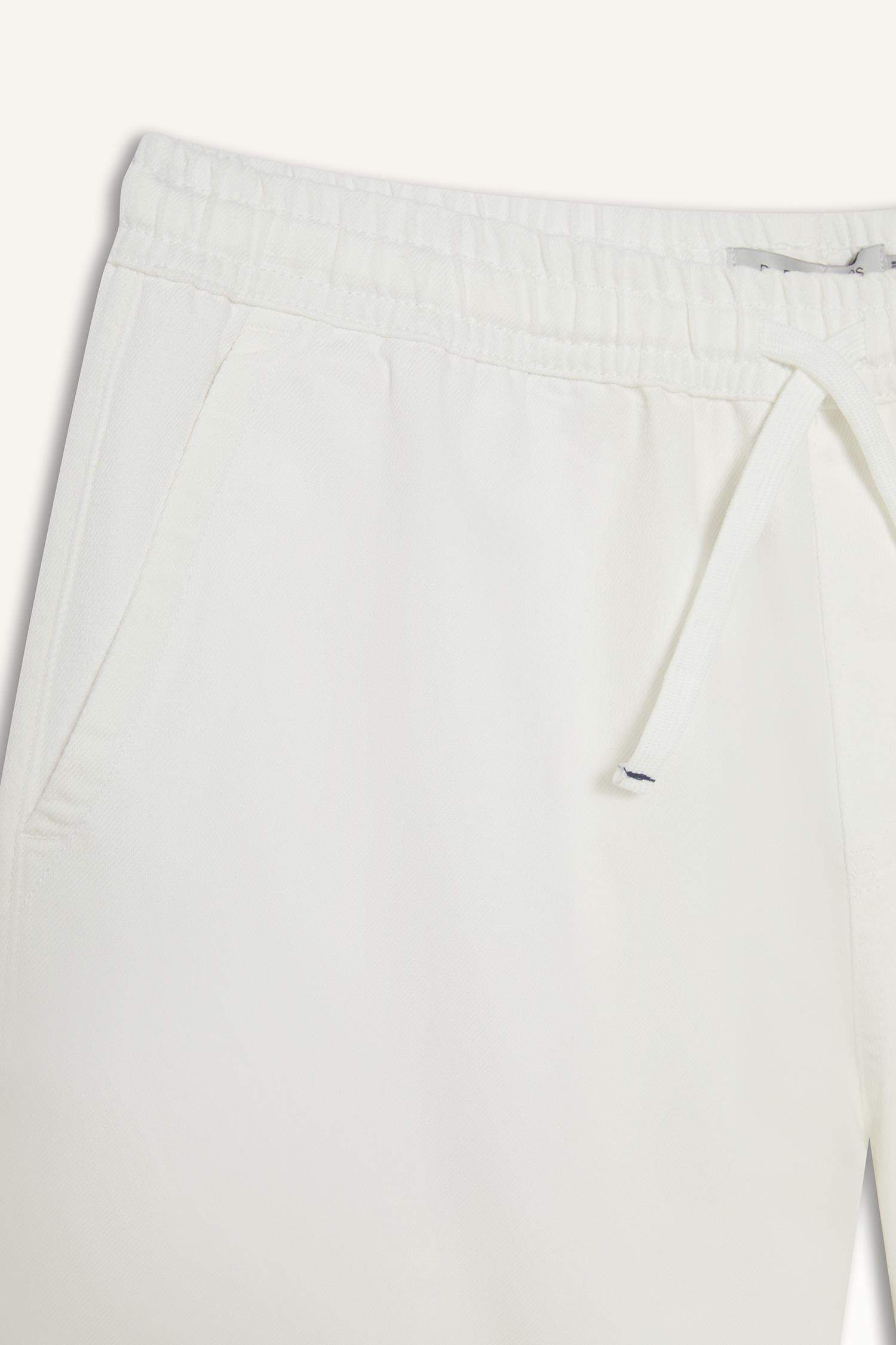 Cotton Relax Fit White Denim Bermuda Shorts