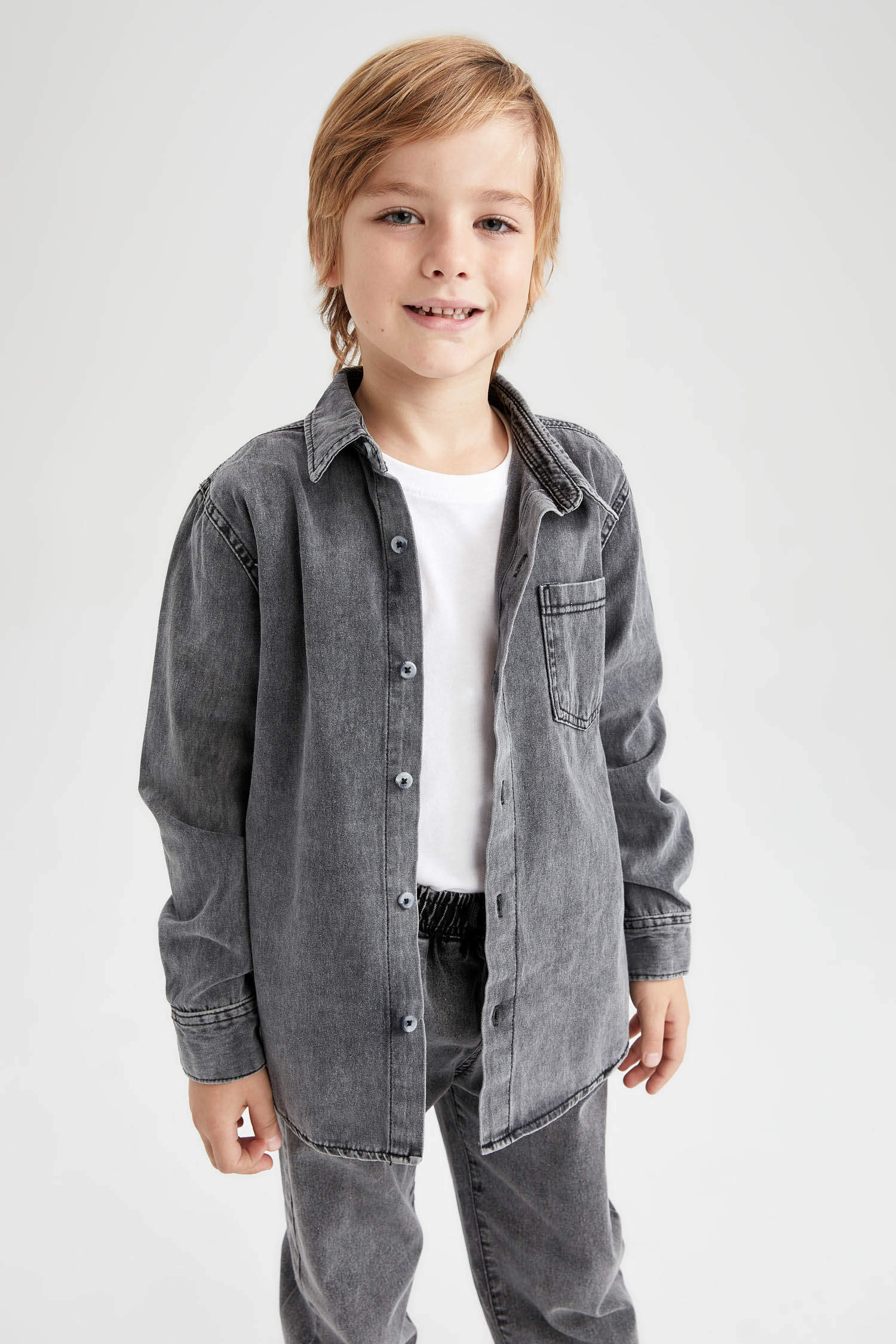 Grey BOYS & TEENS Oversize Fit Long Sleeve Shirt 2717179 | DeFacto