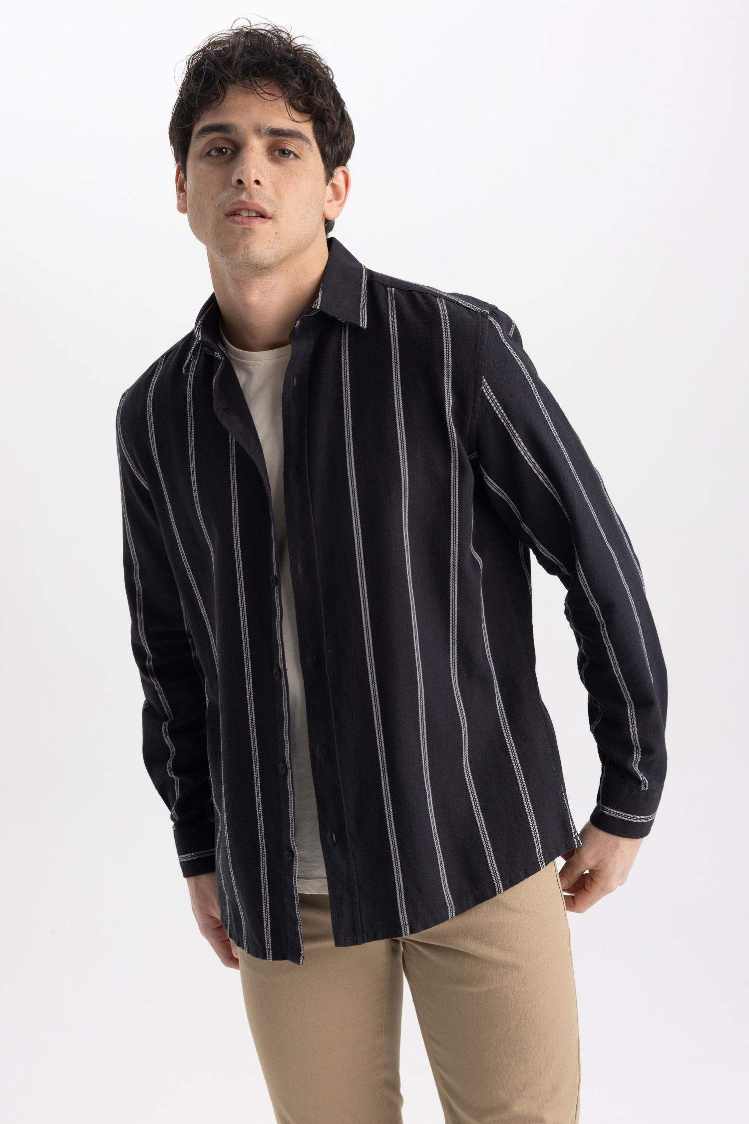 Regular Fit Striped Cotton Long Sleeve Shirt