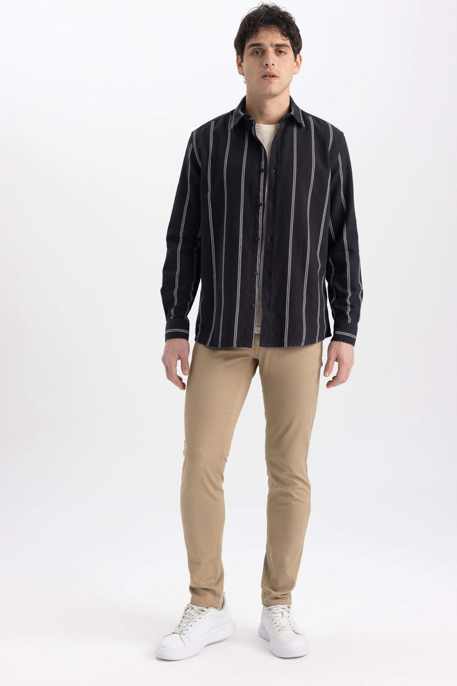 Regular Fit Striped Cotton Long Sleeve Shirt