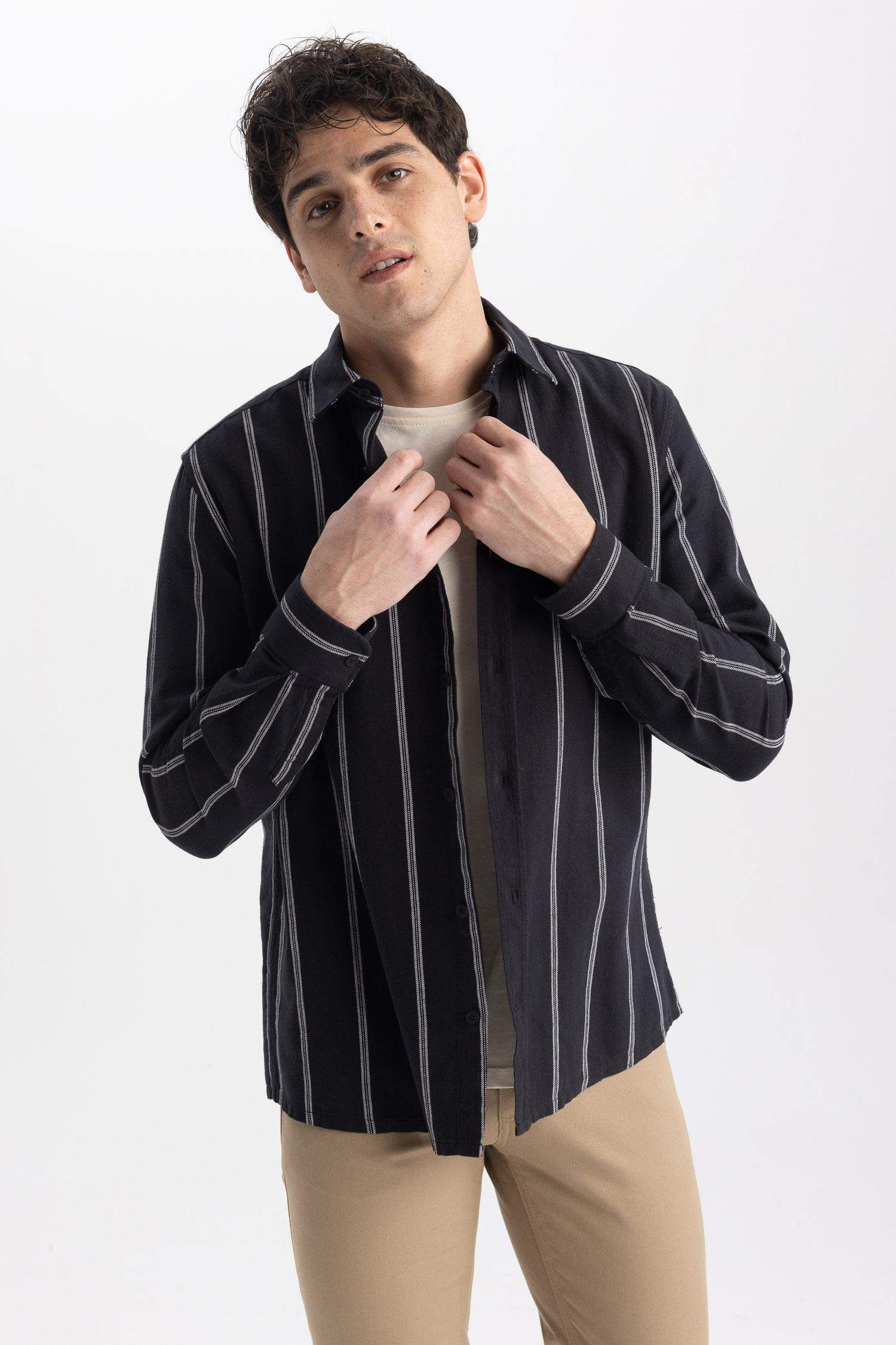 Regular Fit Striped Cotton Long Sleeve Shirt