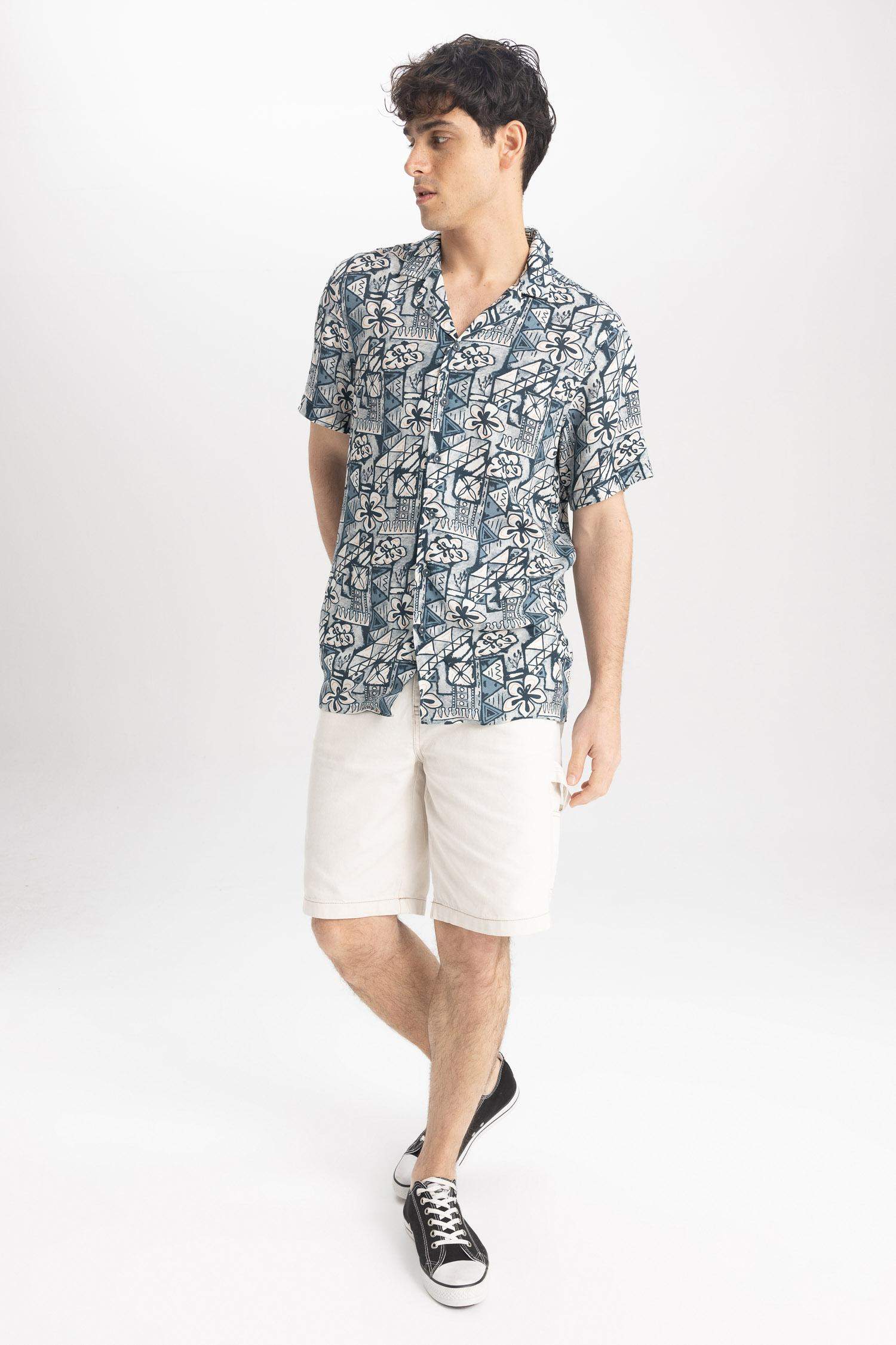 Shirt À Manches Courtes Viscone Imprimé Cou Apache