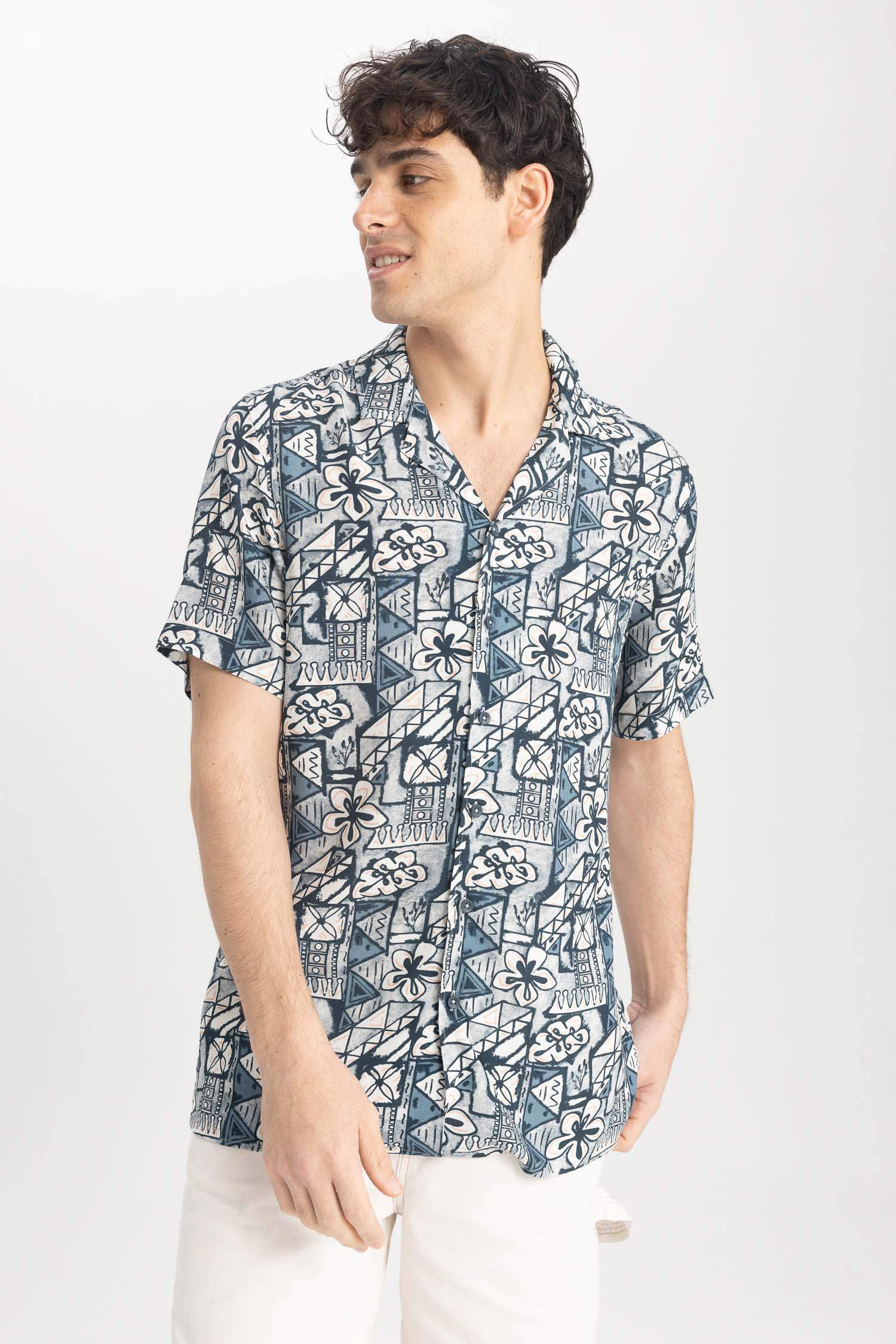 Shirt À Manches Courtes Viscone Imprimé Cou Apache