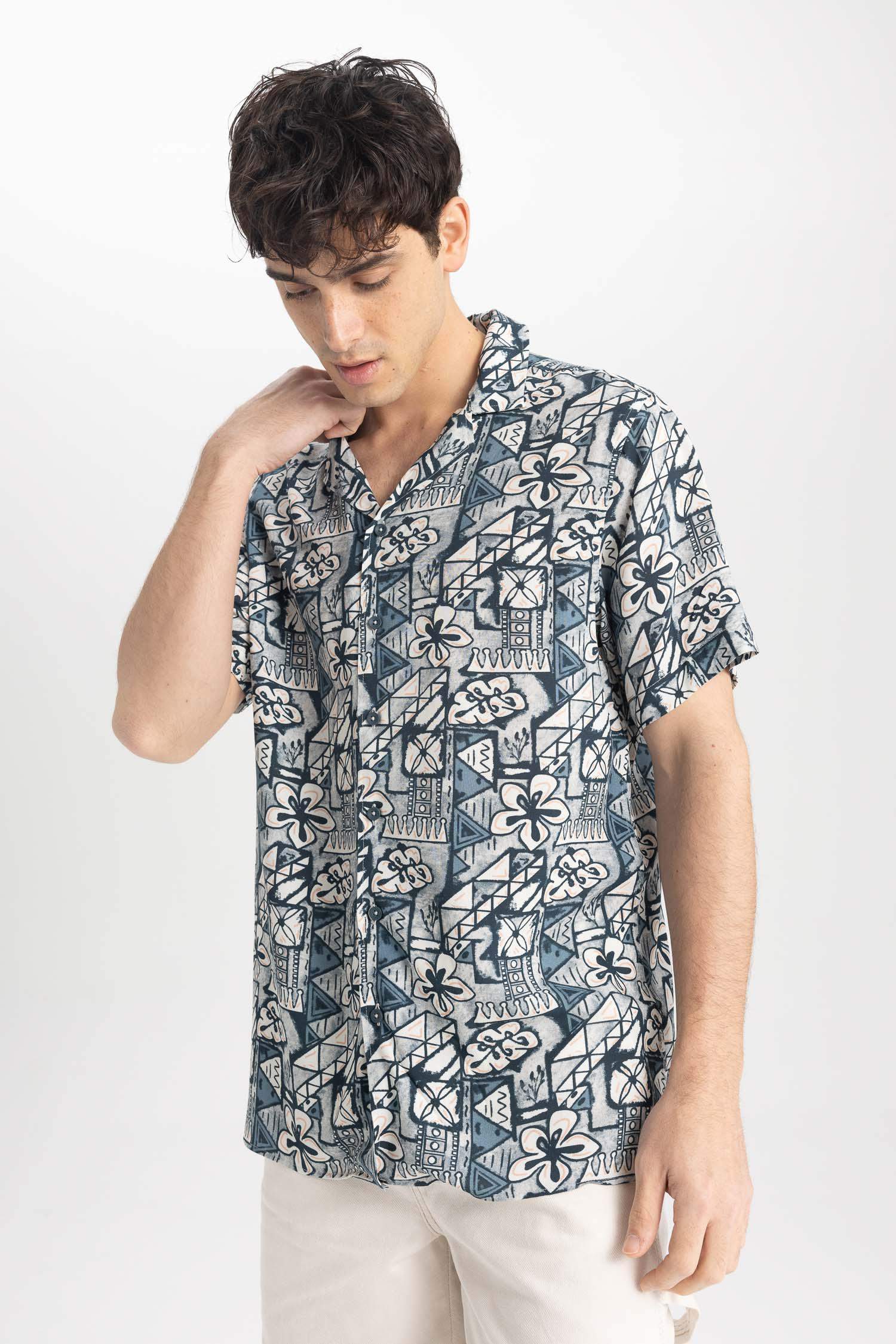 Shirt À Manches Courtes Viscone Imprimé Cou Apache