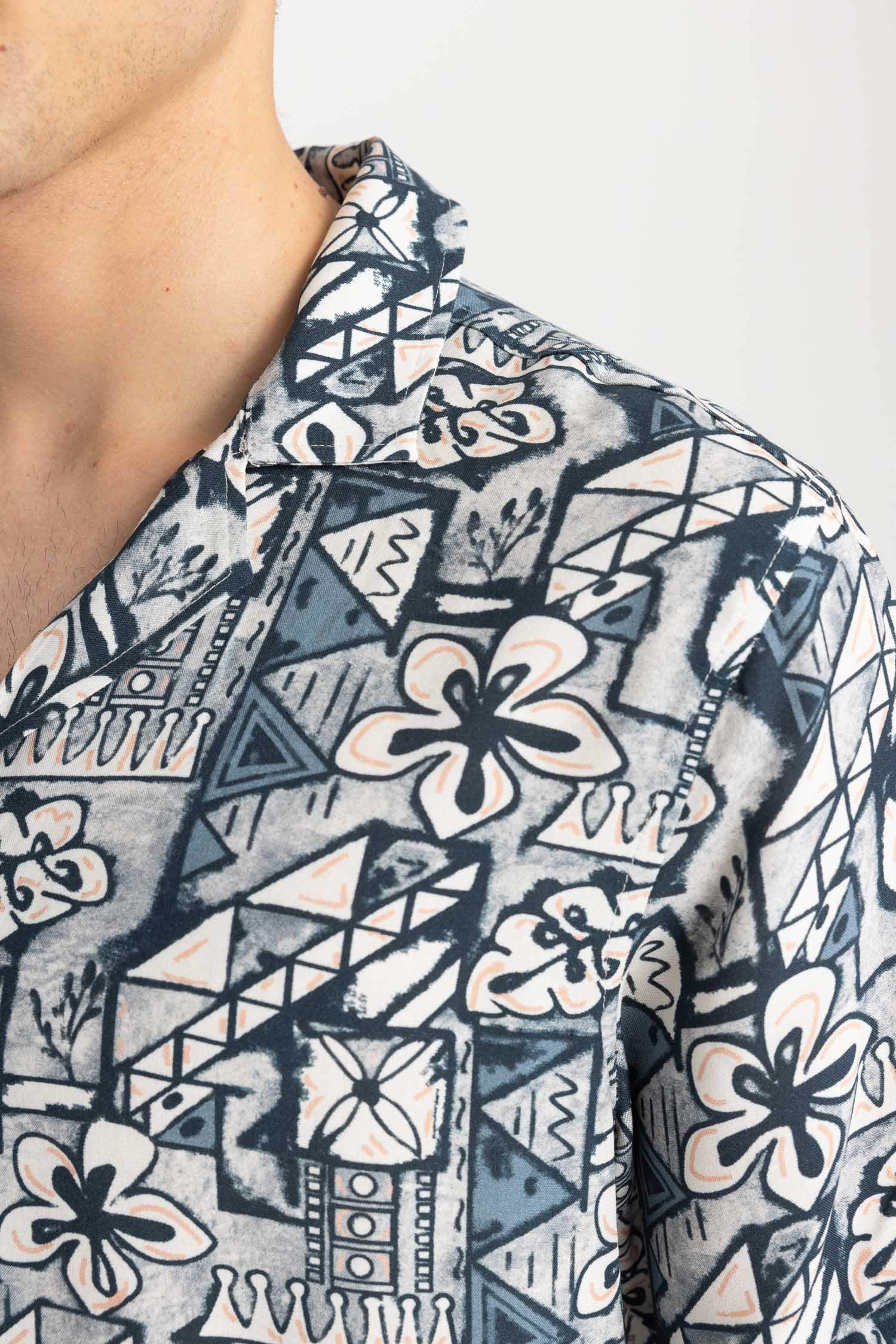 Shirt À Manches Courtes Viscone Imprimé Cou Apache