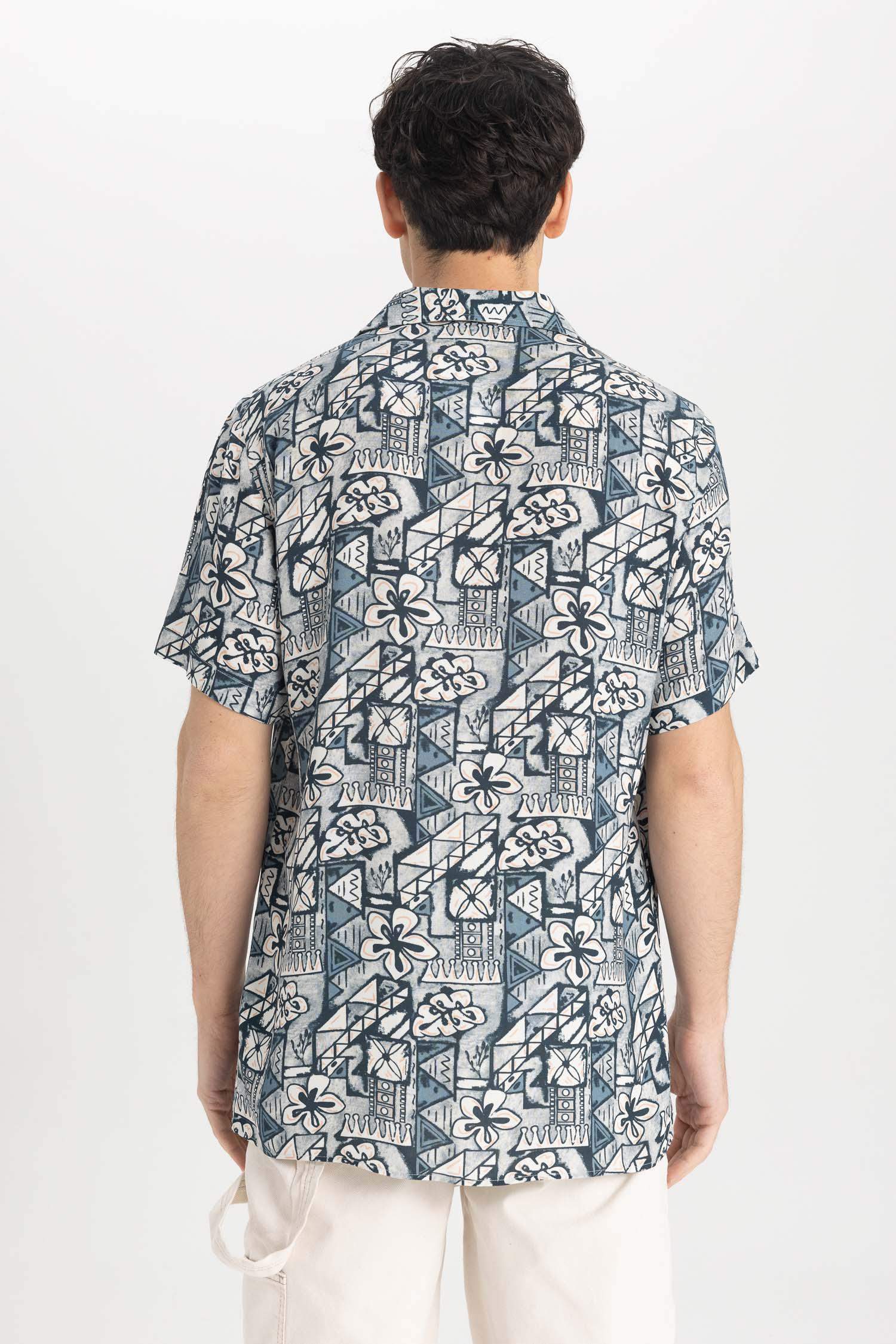 Shirt À Manches Courtes Viscone Imprimé Cou Apache