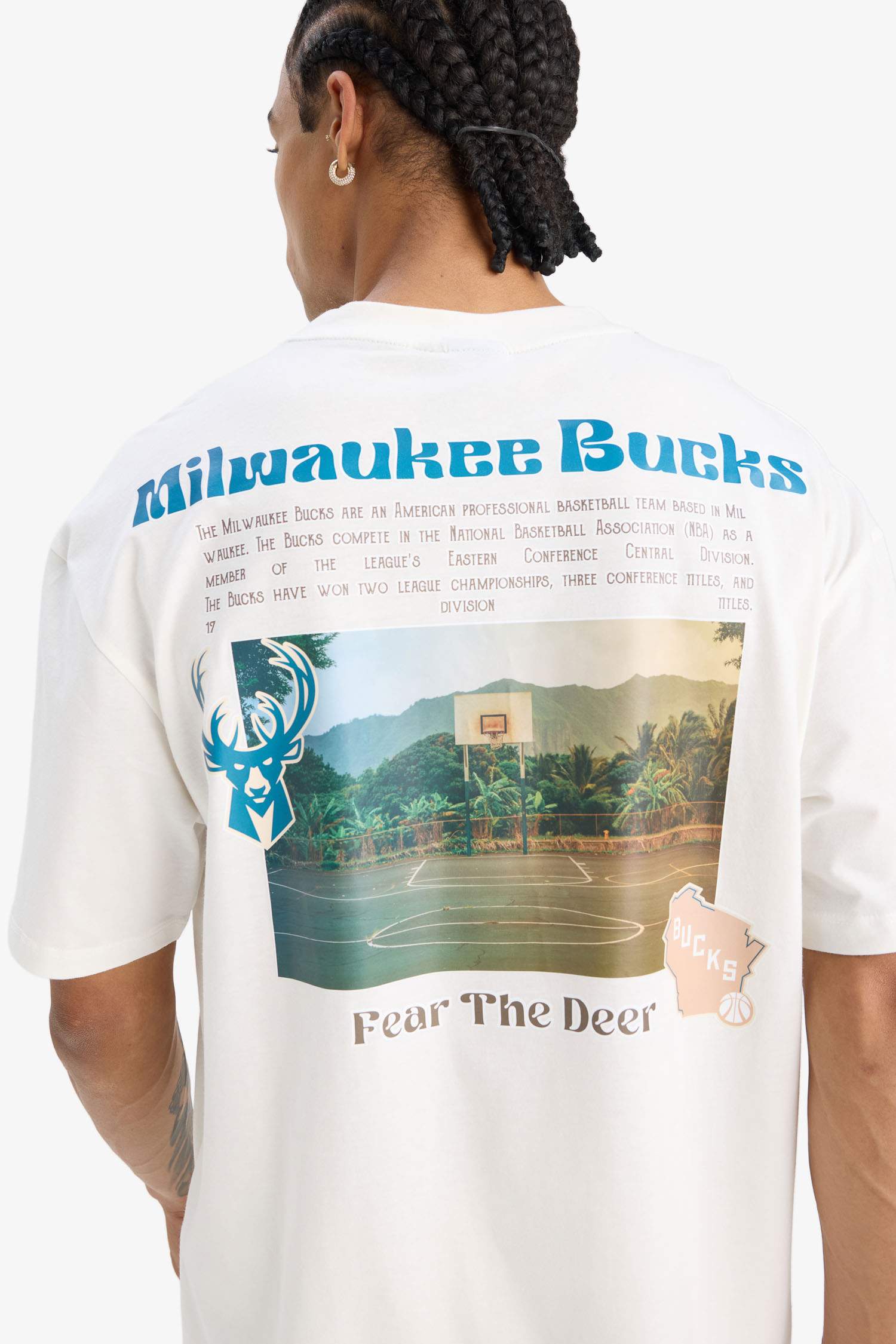 T-shirt NBA Milwaukee Bucks oversize à col rond