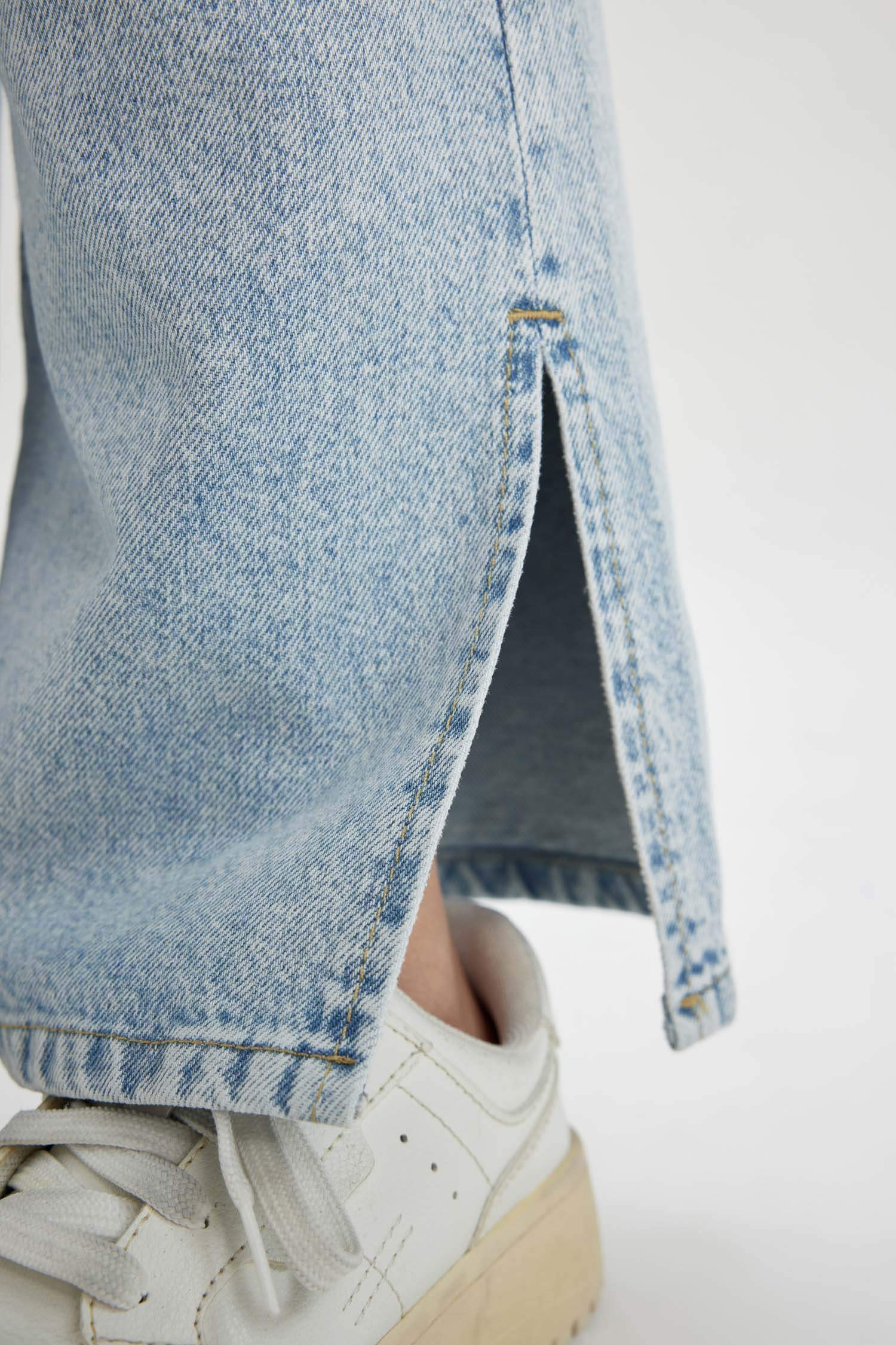 Kız Çocuk Wide Leg Yırtık Detaylı Geniş Paça Jean Pantolon