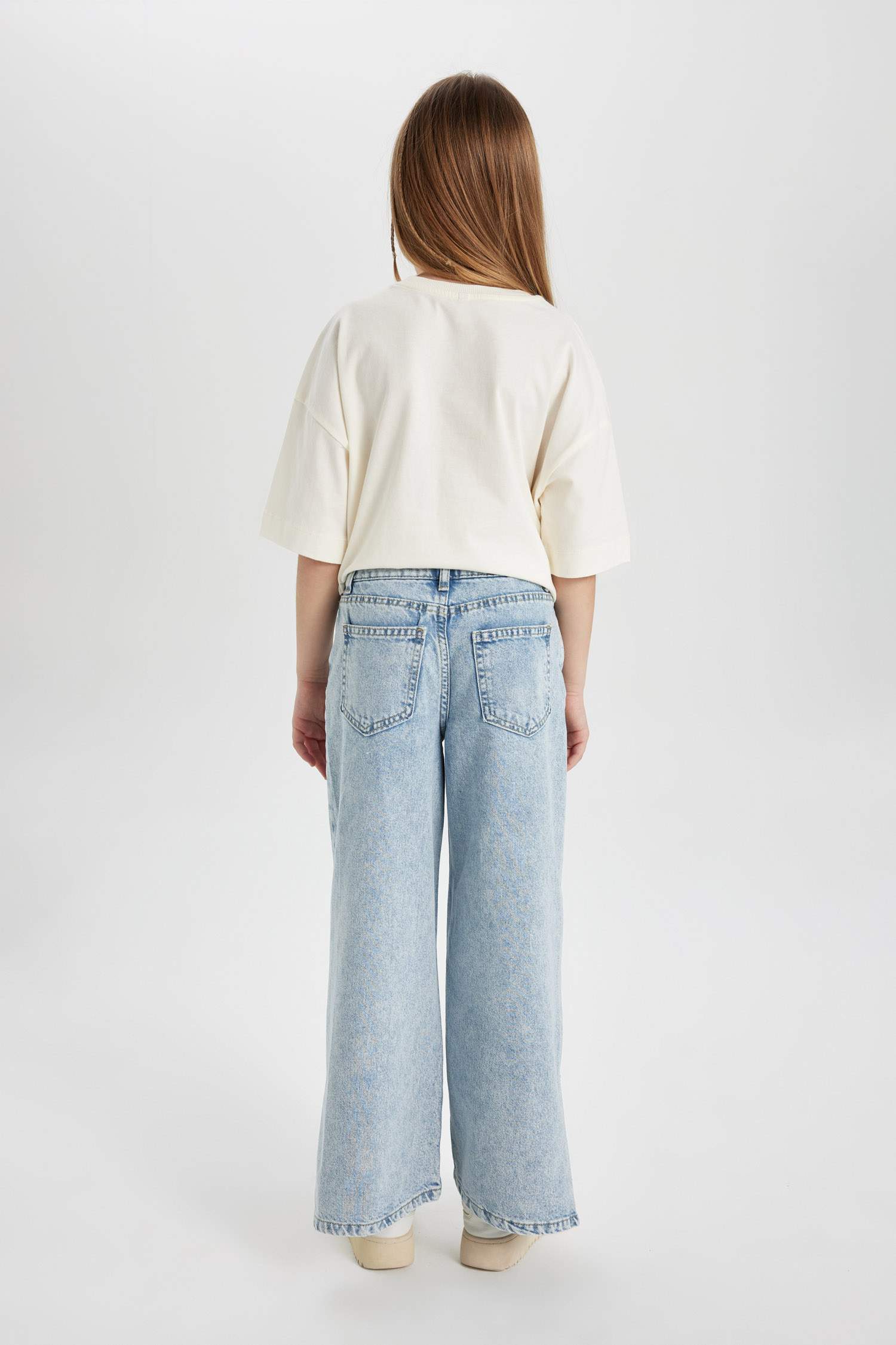 Kız Çocuk Wide Leg Yırtık Detaylı Geniş Paça Jean Pantolon