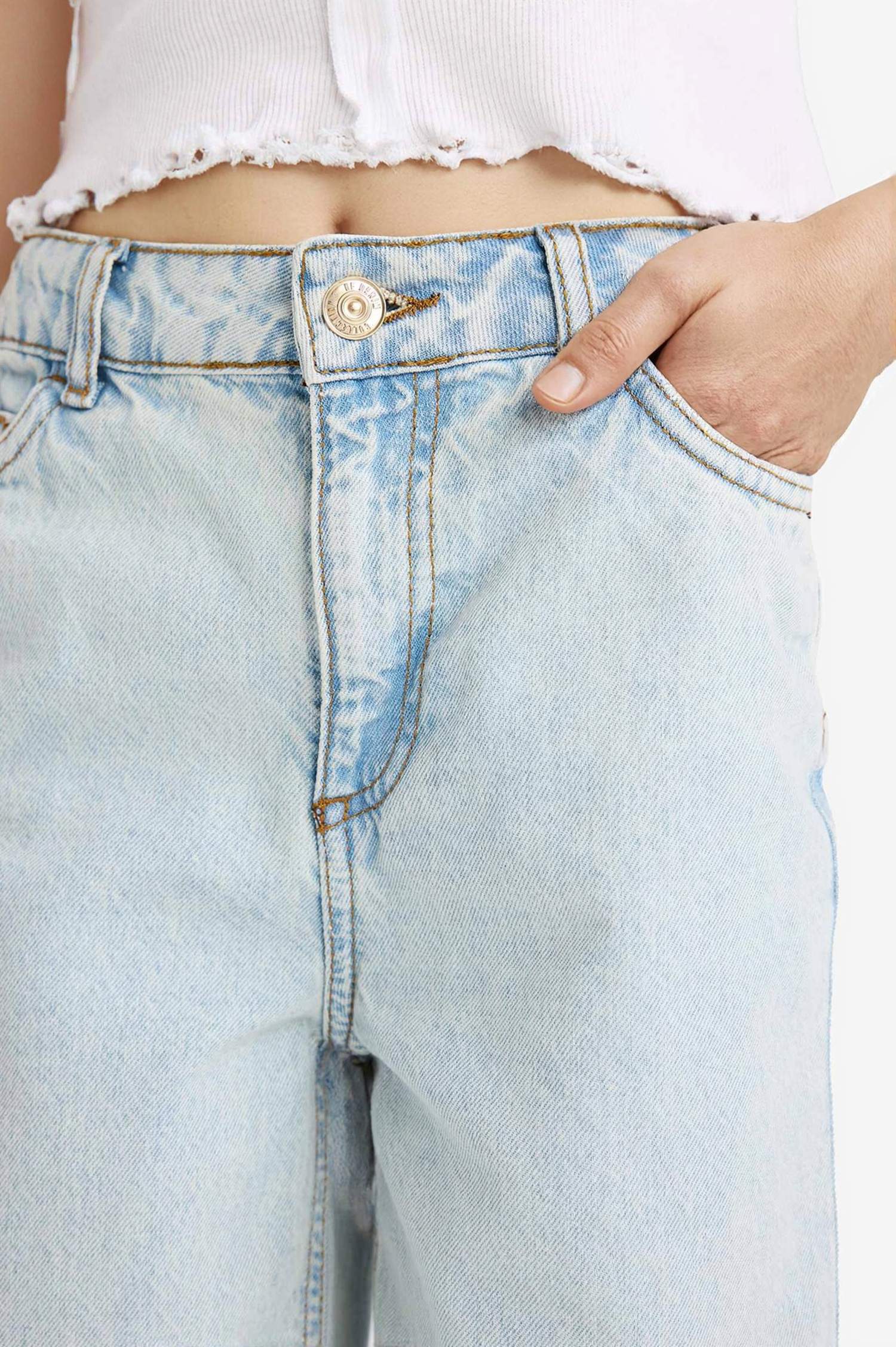 Kız Çocuk Wide Leg Yırtık Detaylı Geniş Paça Jean Pantolon