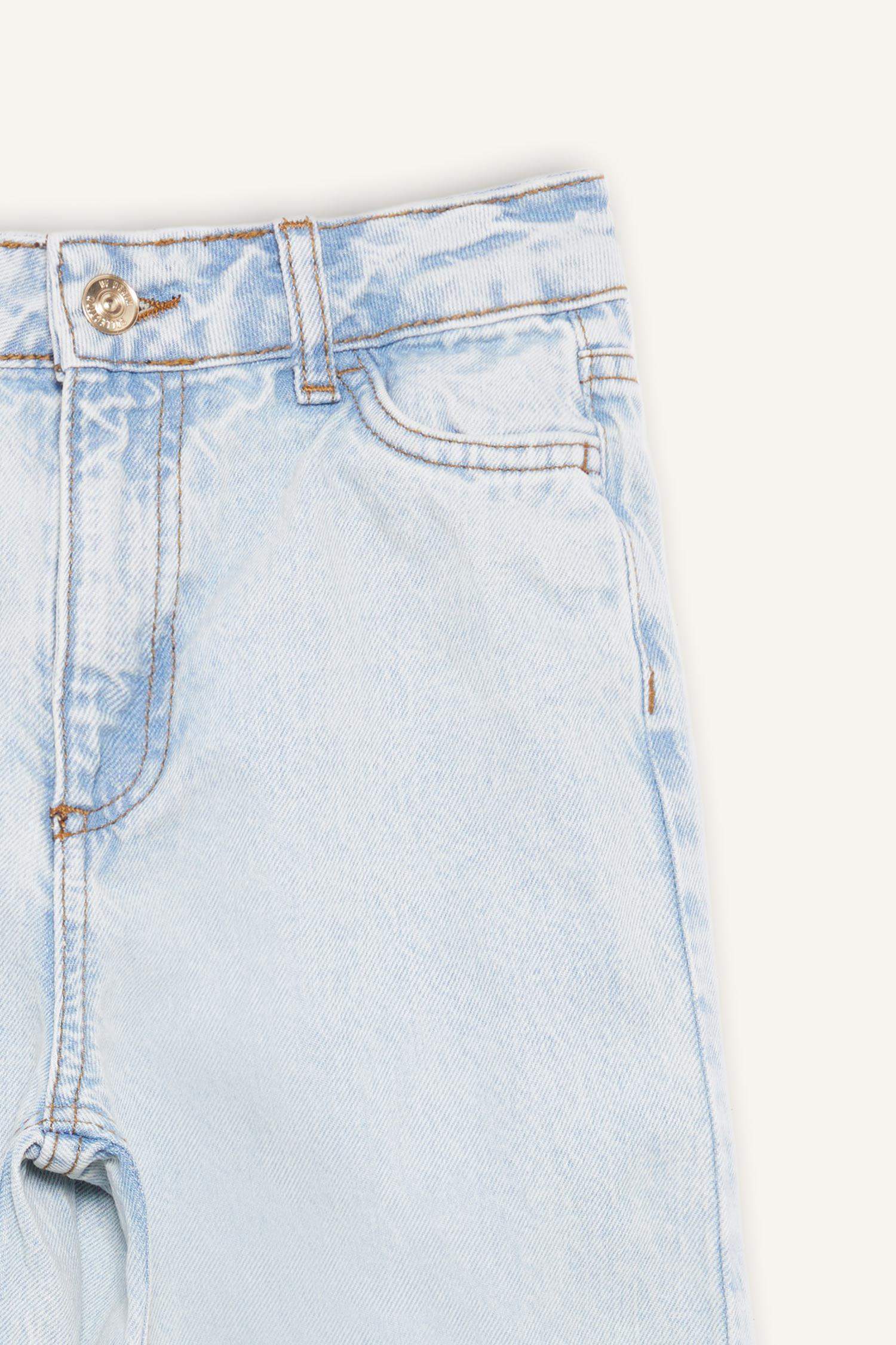 Kız Çocuk Wide Leg Yırtık Detaylı Geniş Paça Jean Pantolon