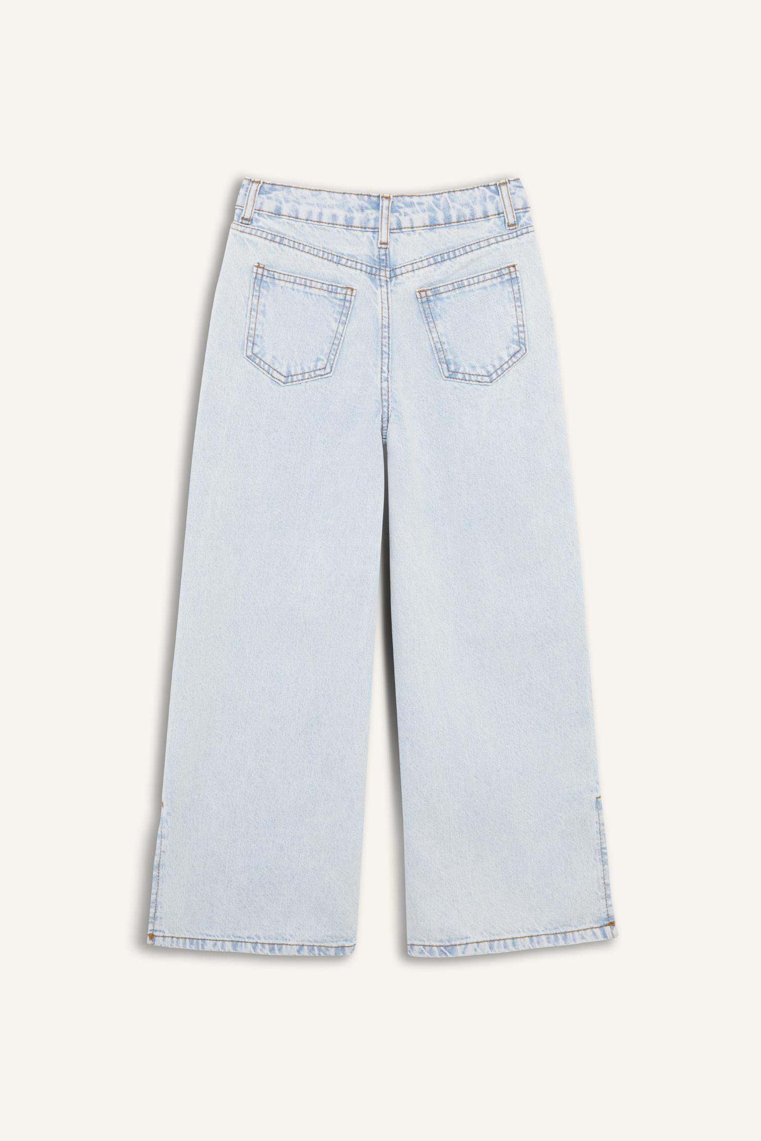 Kız Çocuk Wide Leg Yırtık Detaylı Geniş Paça Jean Pantolon