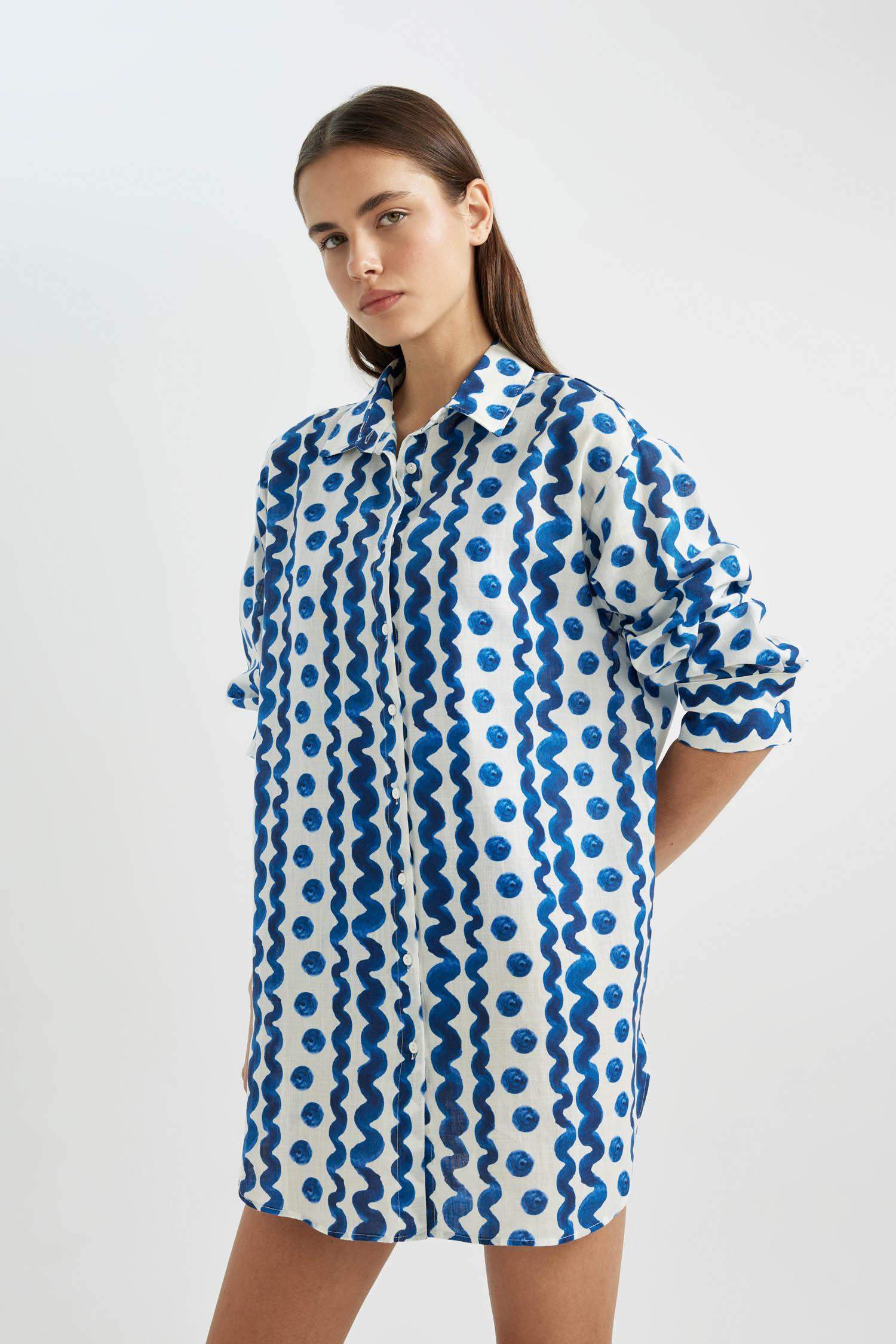 Patterned Poplin Beach Shirt