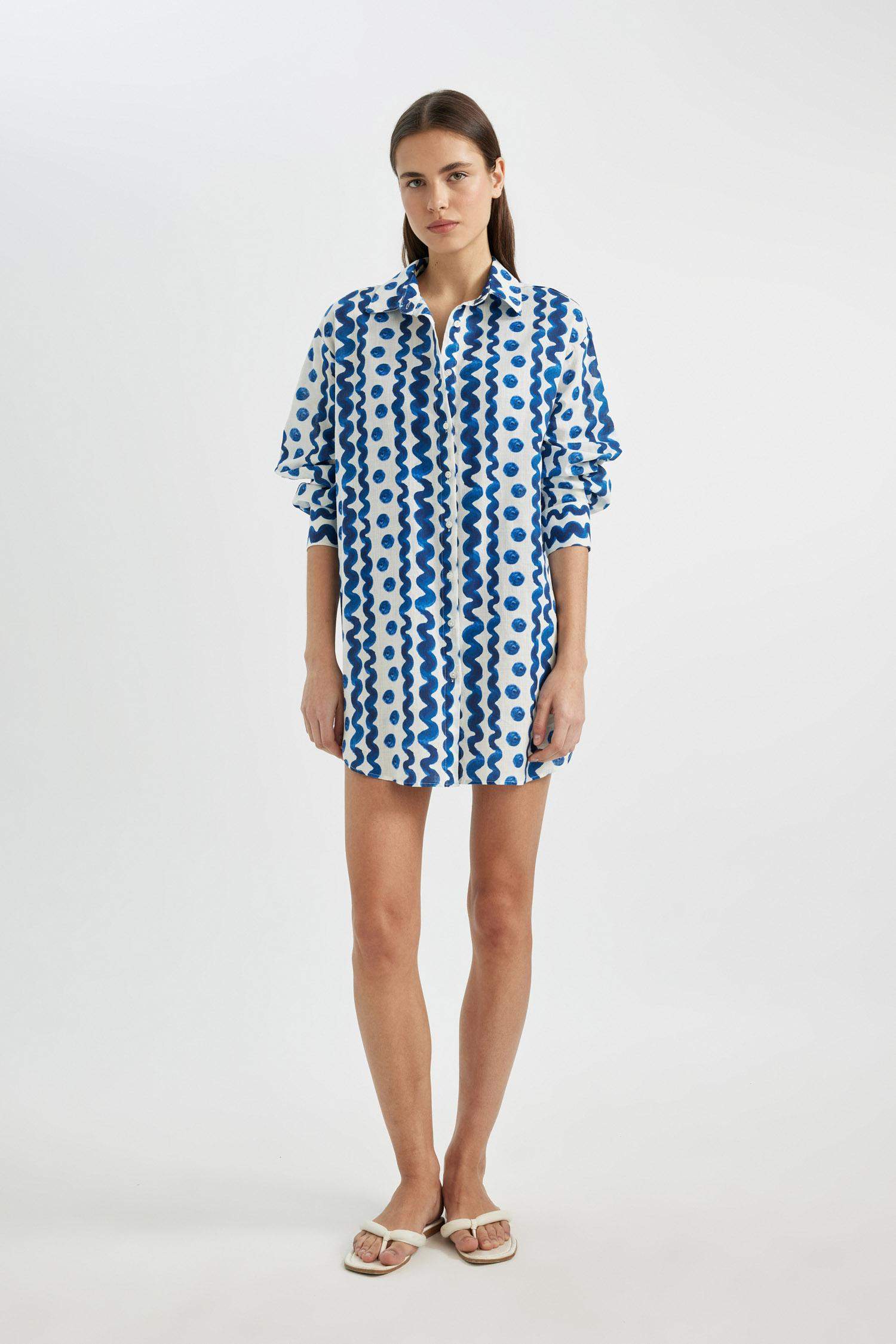 Patterned Poplin Beach Shirt