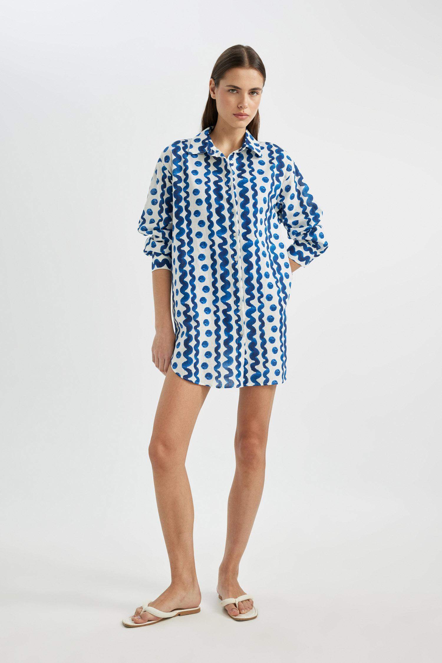 Patterned Poplin Beach Shirt