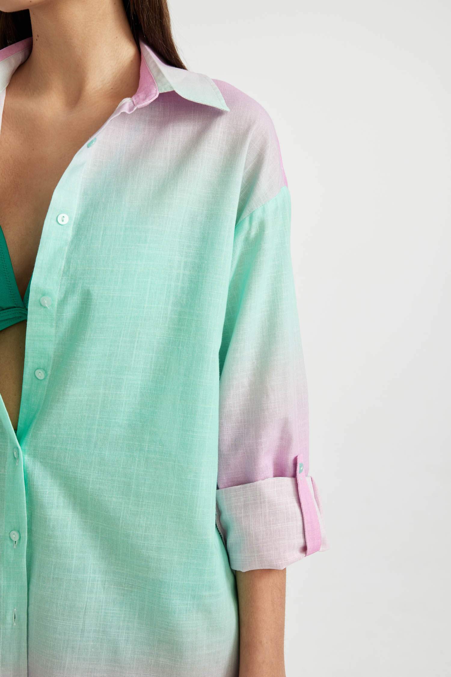 Fall in Love Patterned Poplin Beach Shirt